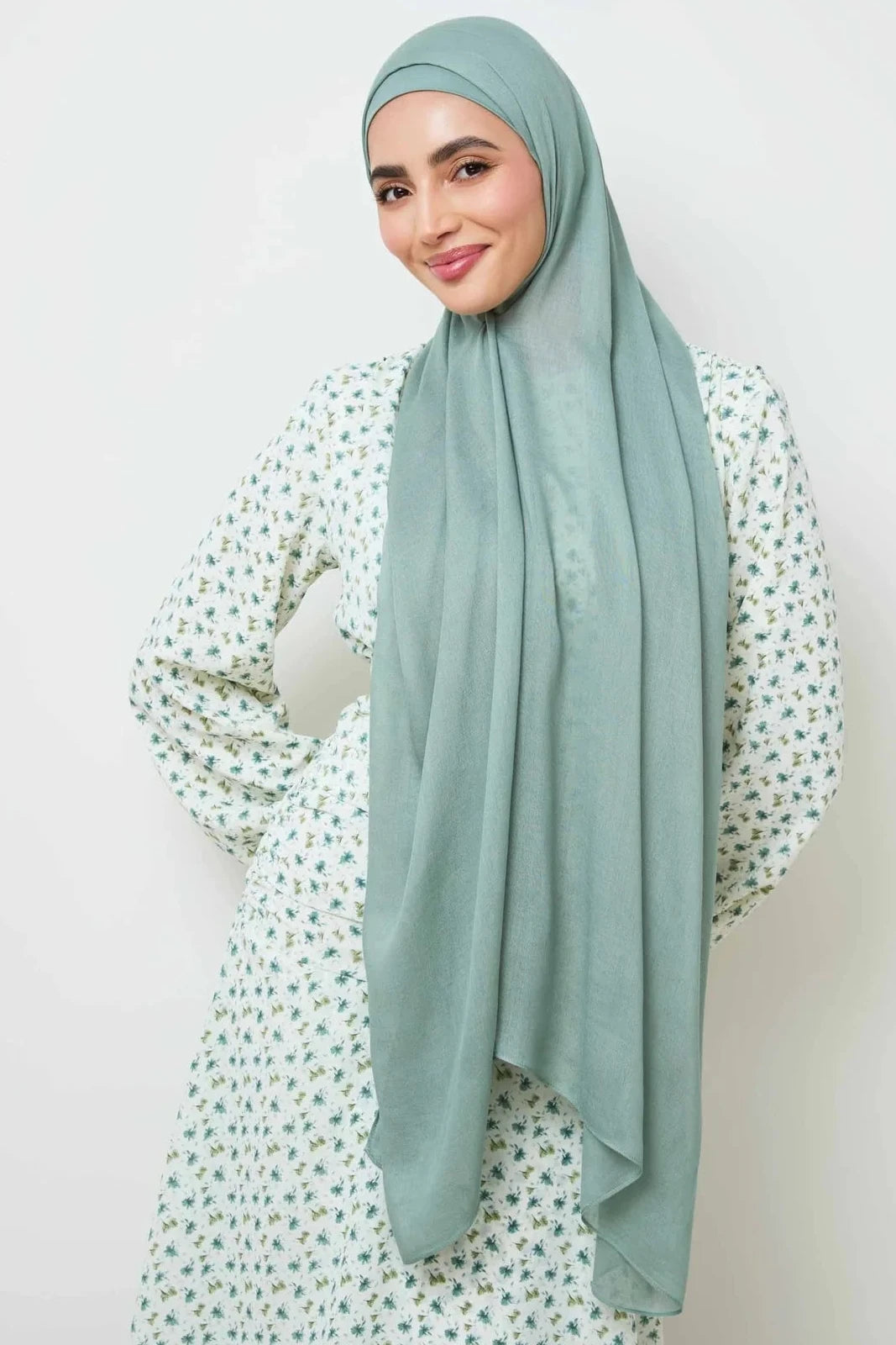 Bamboo Woven Hijab & Matching Undercap Set - Chinois Green Veiled 