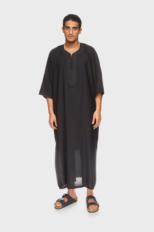 Barcelona Short Sleeve Moroccan Thobe - Black Mens Veiled 