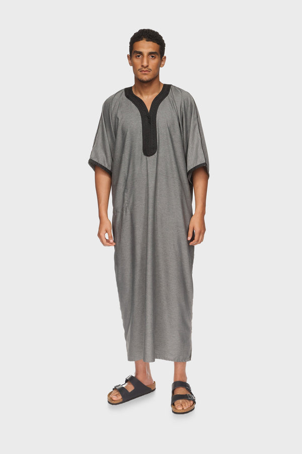 Barcelona Short Sleeve Moroccan Thobe - Grey Mens Veiled 