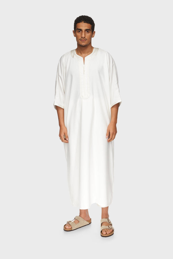 Barcelona Short Sleeve Moroccan Thobe - Ivory Mens Veiled 