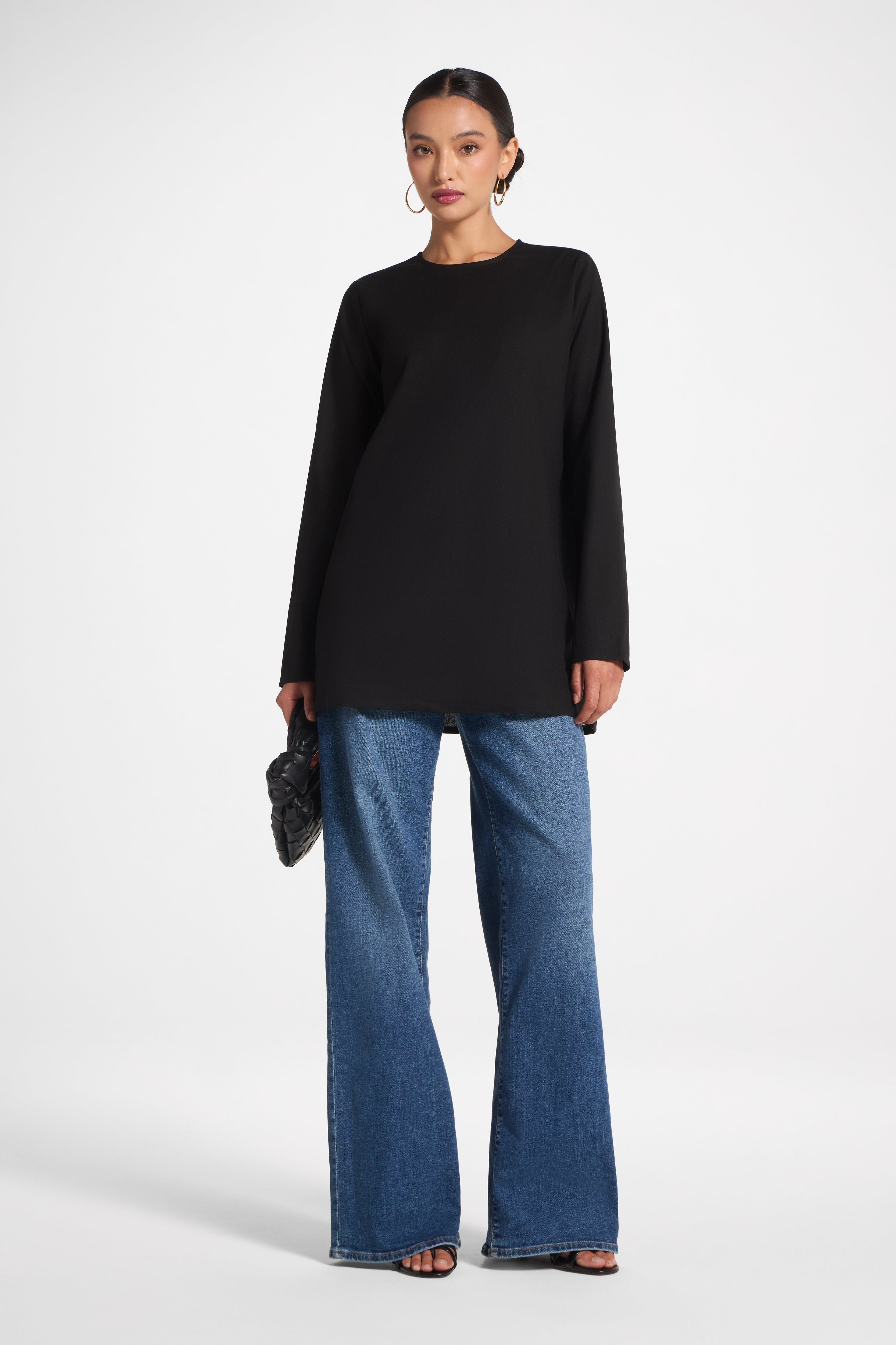 Basic Cotton Linen Long Sleeve Top - Black Top Veiled 