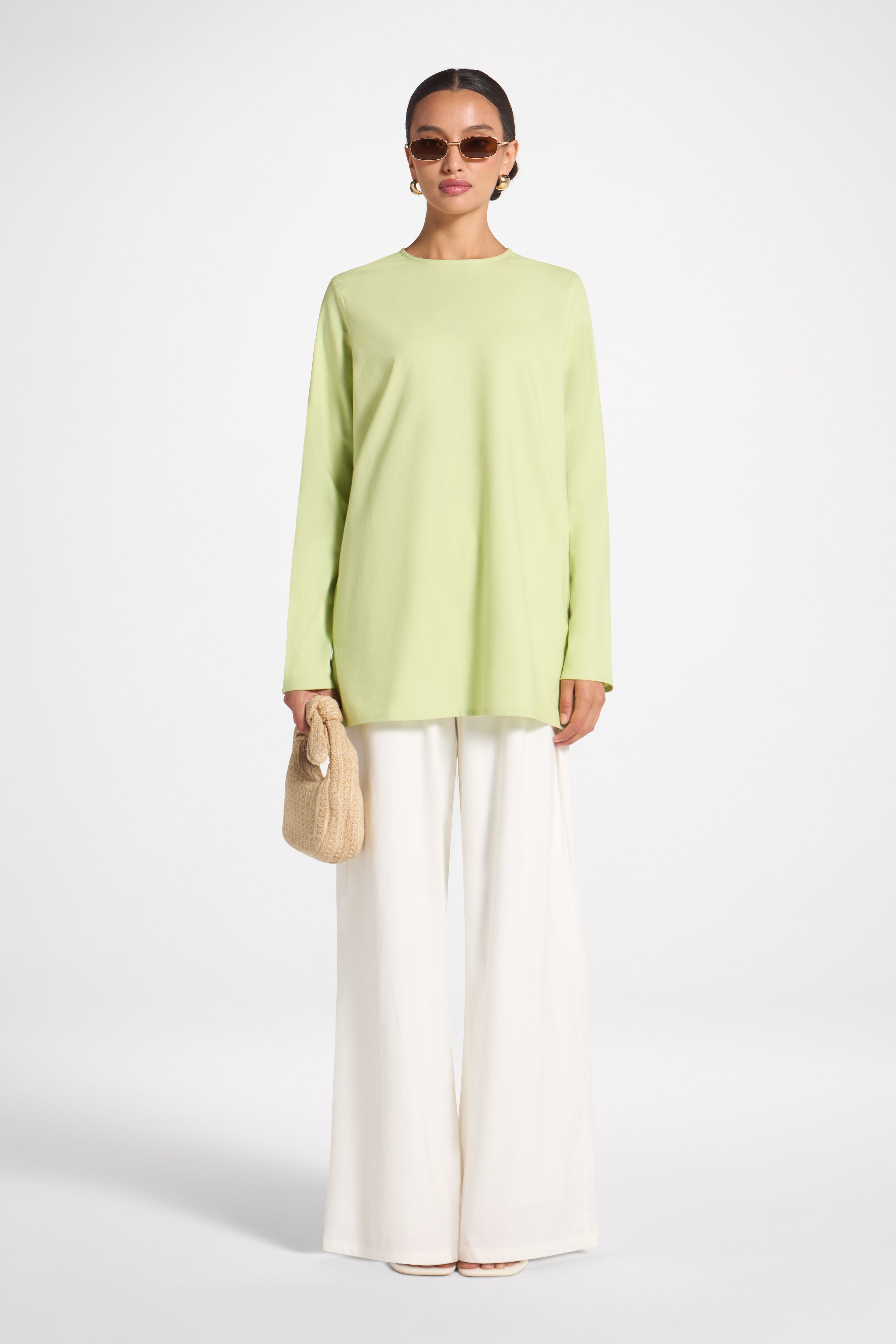 Basic Cotton Linen Long Sleeve Top - Butterfly Top Veiled 