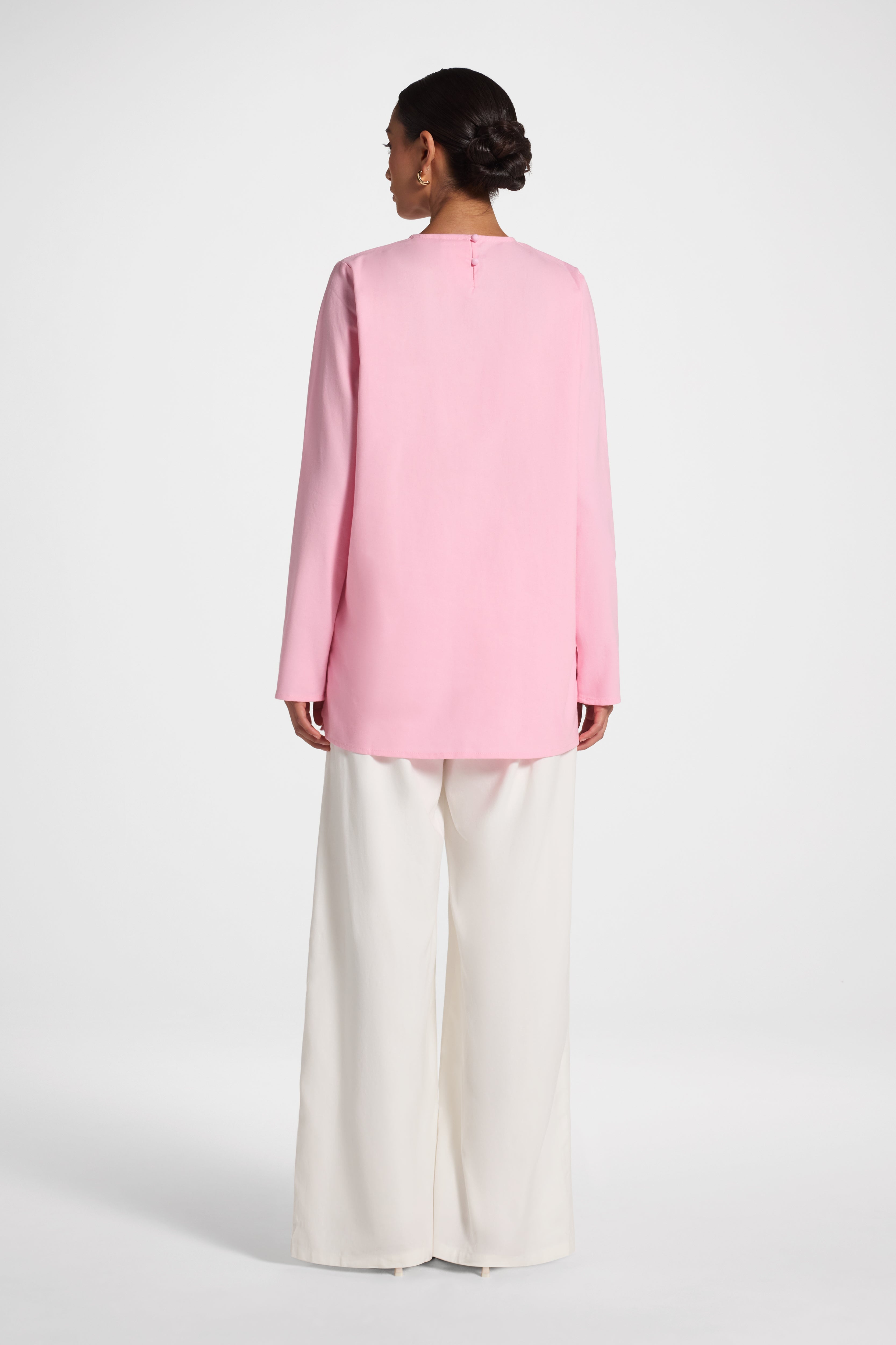 Basic Cotton Linen Long Sleeve Top - Pink Top Veiled 