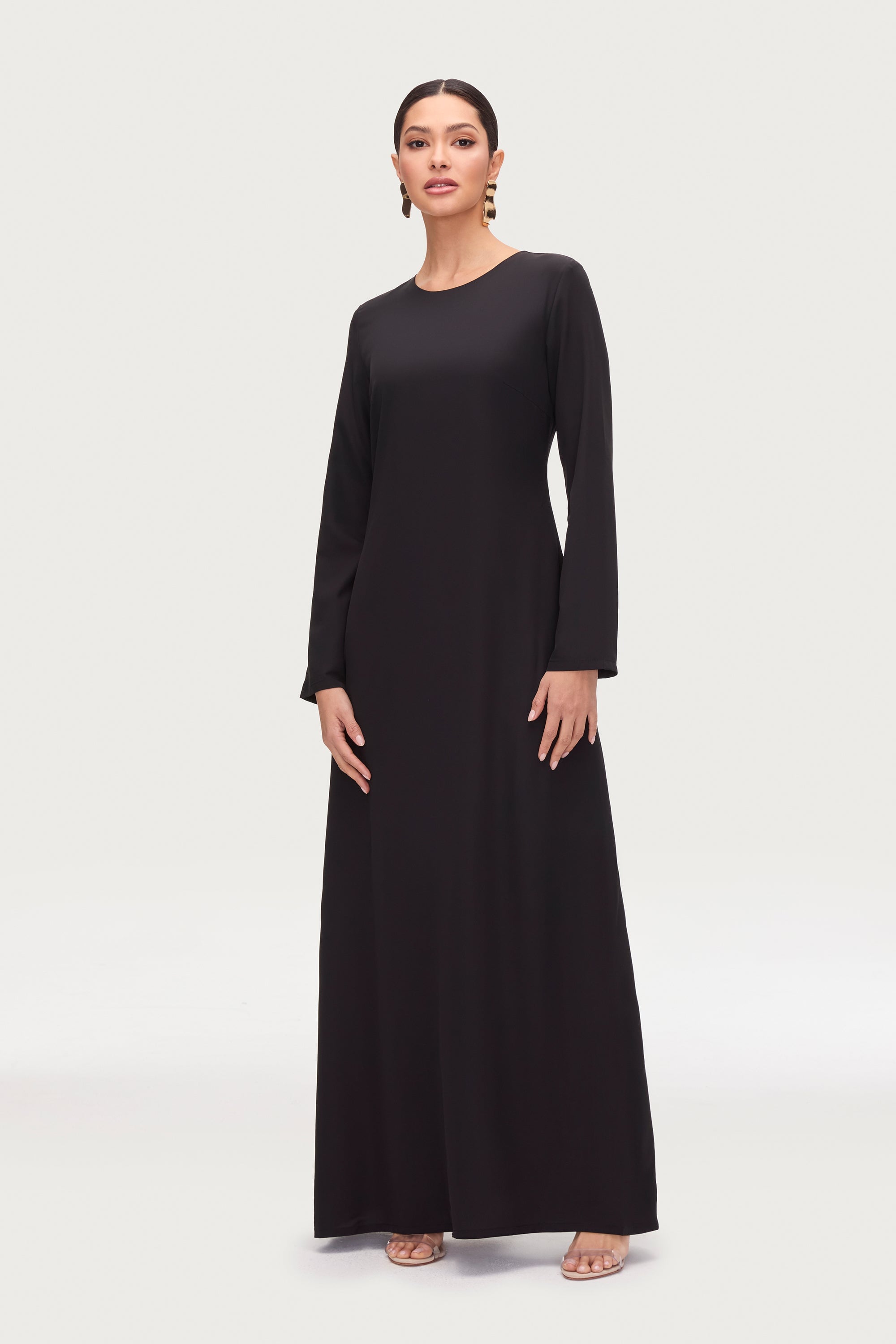 Basic Long Sleeve Maxi Dress - Black Dresses Veiled 