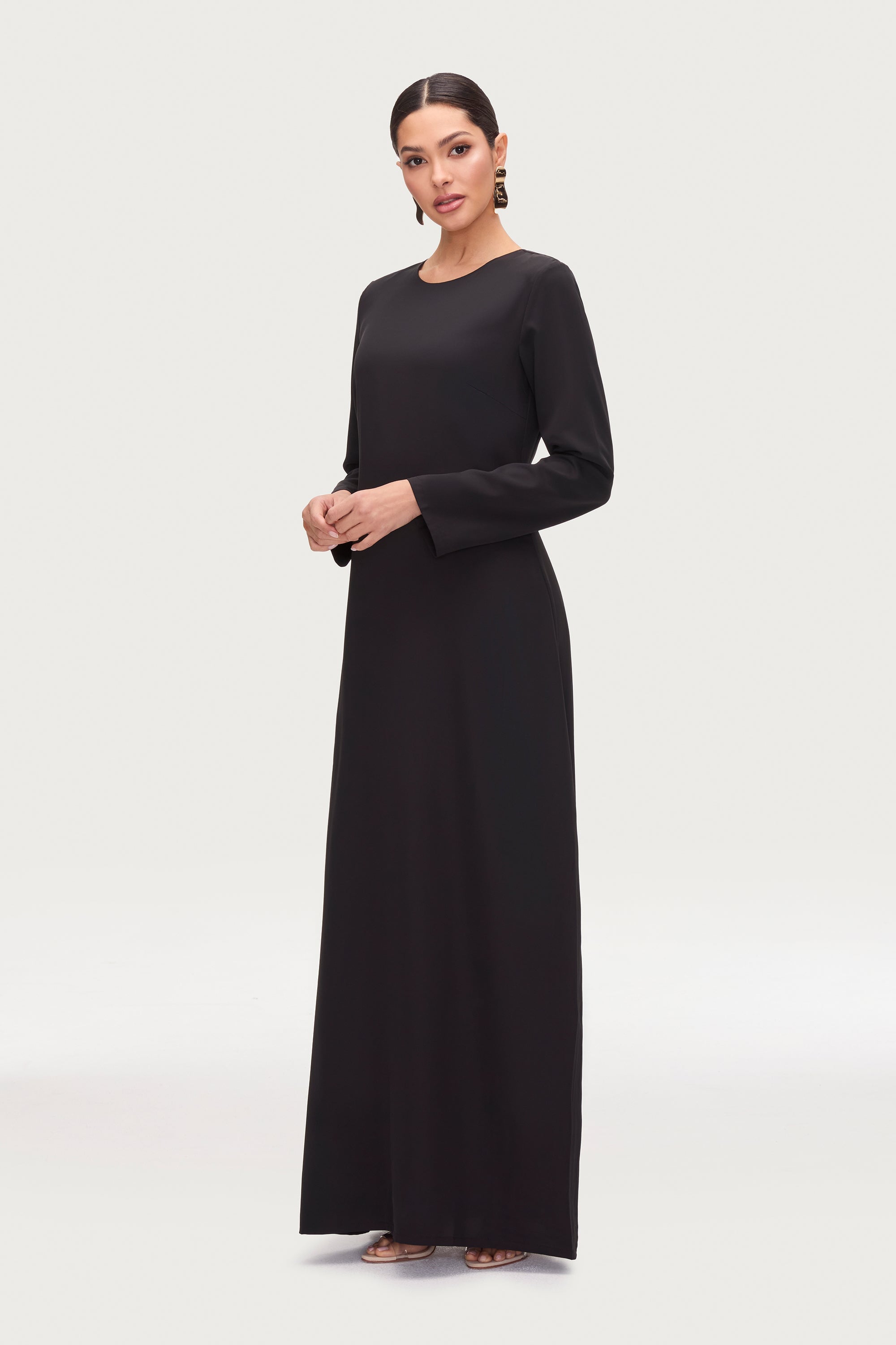 Basic Long Sleeve Maxi Dress - Black Dresses Veiled 