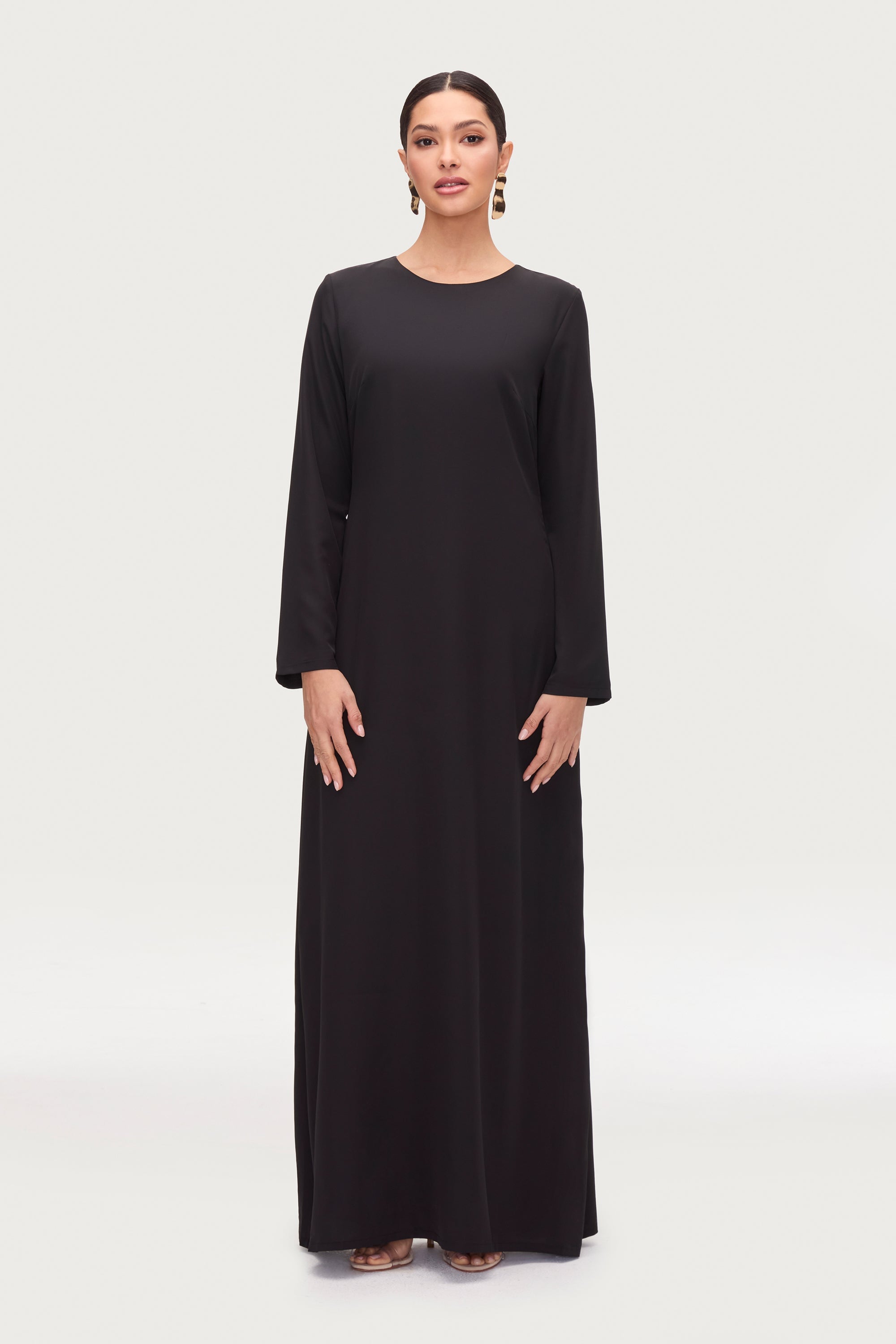 Basic Long Sleeve Maxi Dress - Black Dresses Veiled 