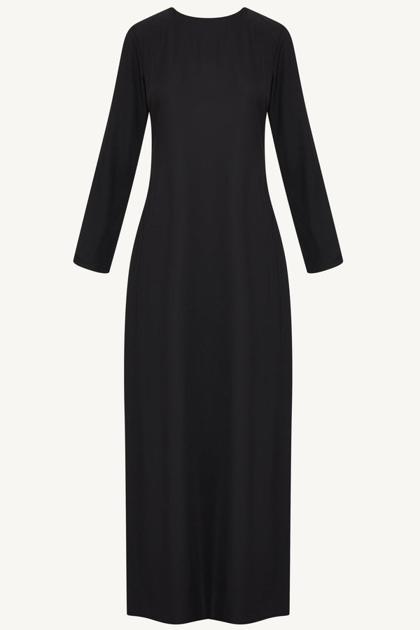 Basic Long Sleeve Maxi Dress - Black Dresses Veiled 
