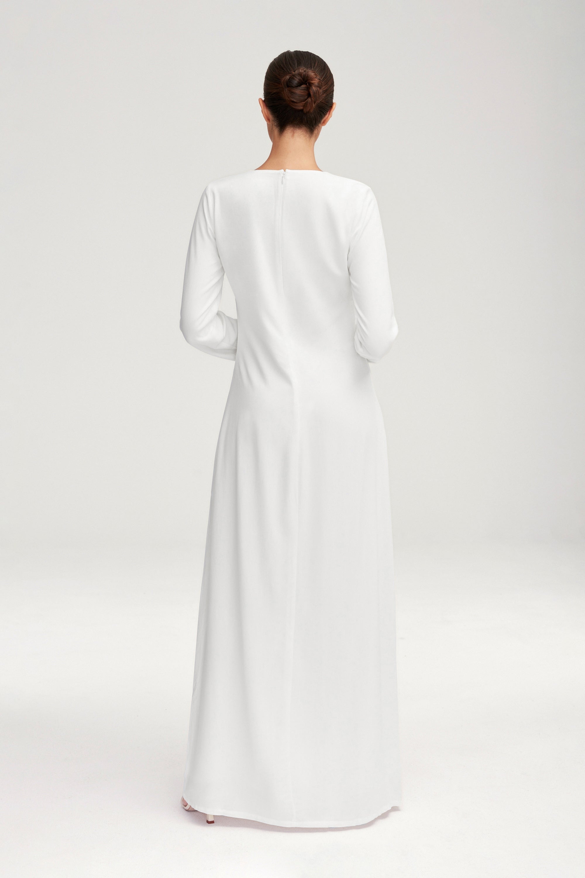 Basic Long Sleeve Maxi Dress - White Clothing Veiled 