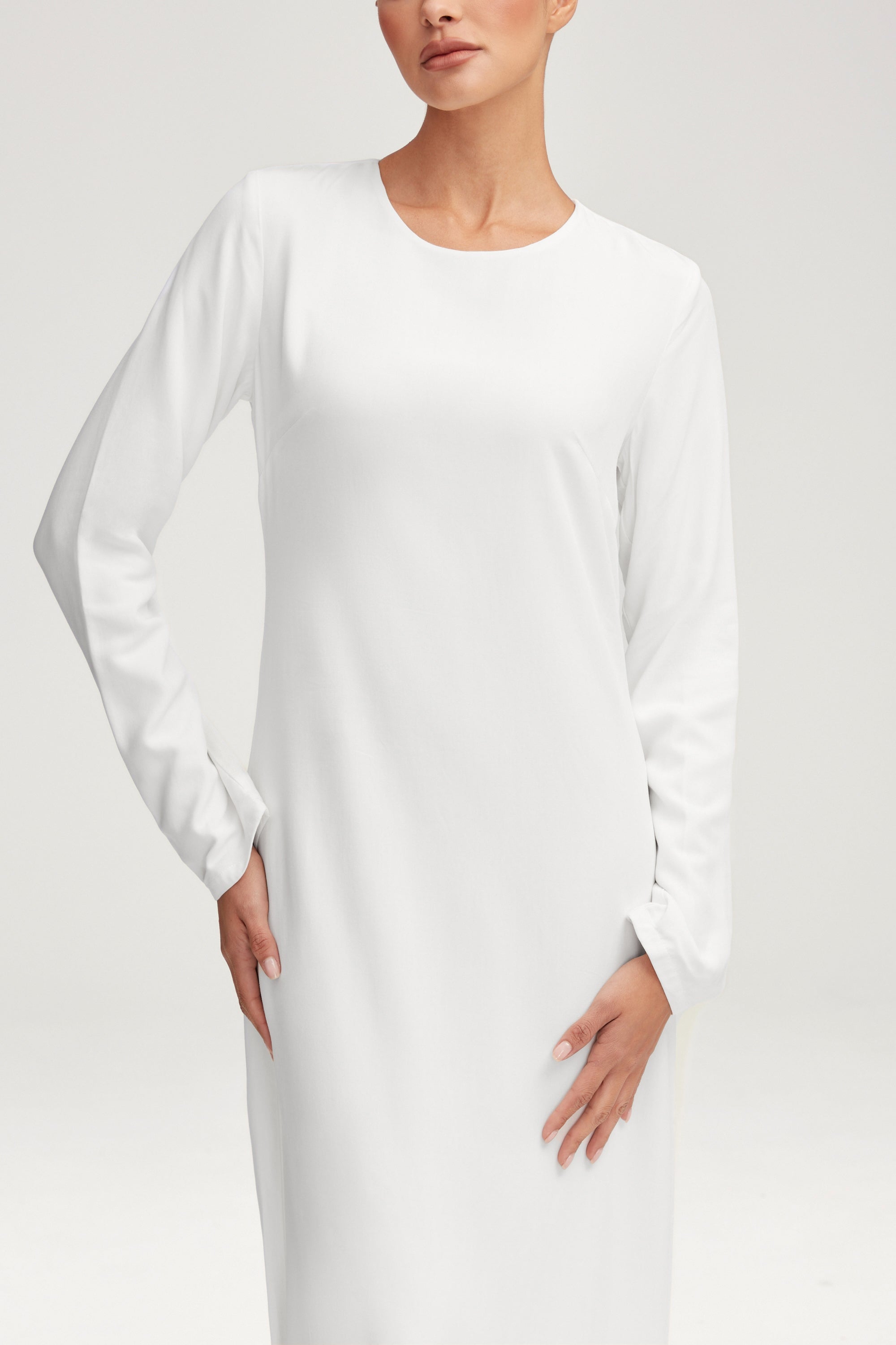 Basic Long Sleeve Maxi Dress - White Clothing saigonodysseyhotel 