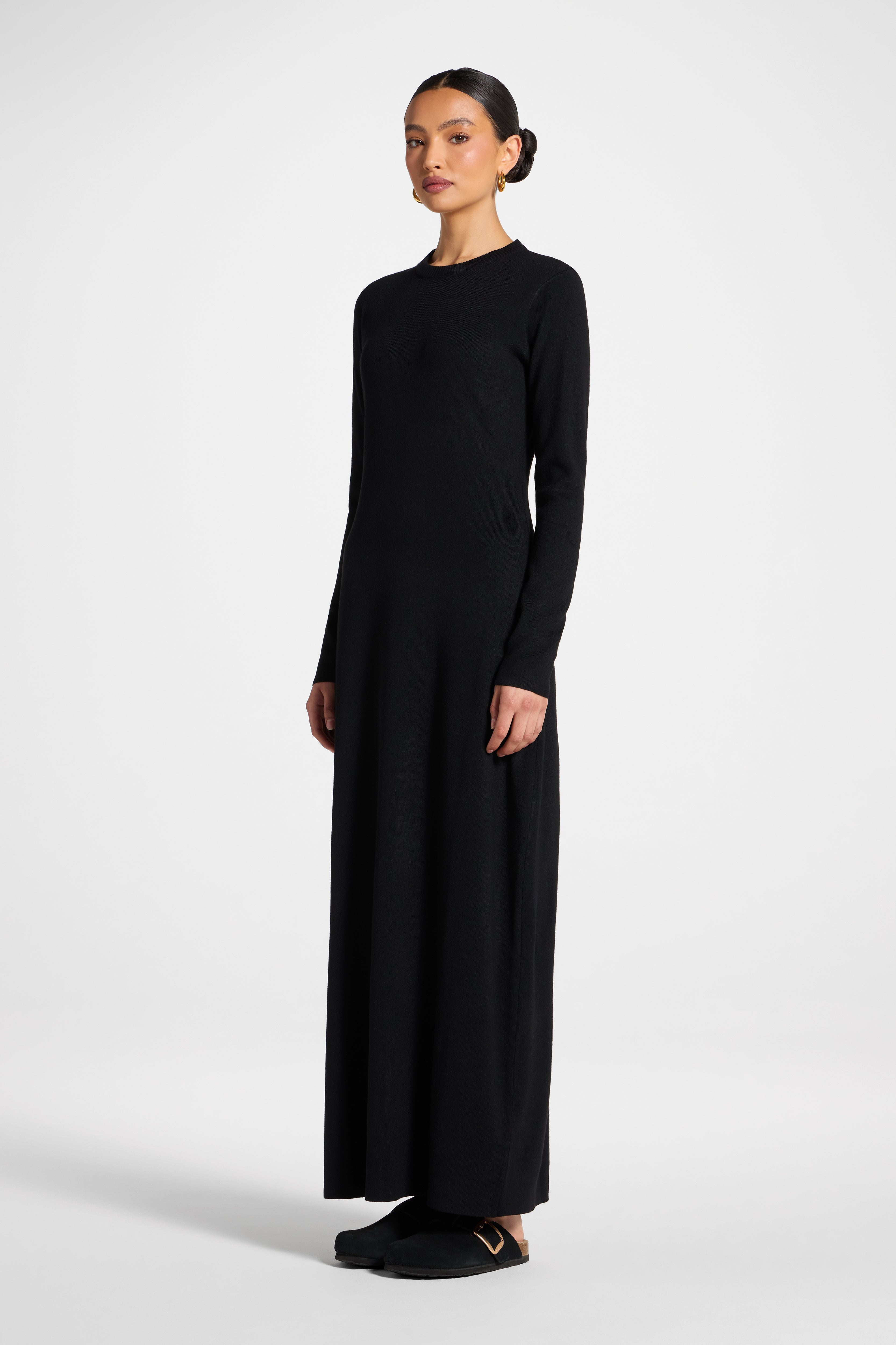 Basic Ribbed Knit Maxi Dress - Black Abayas Veiled 