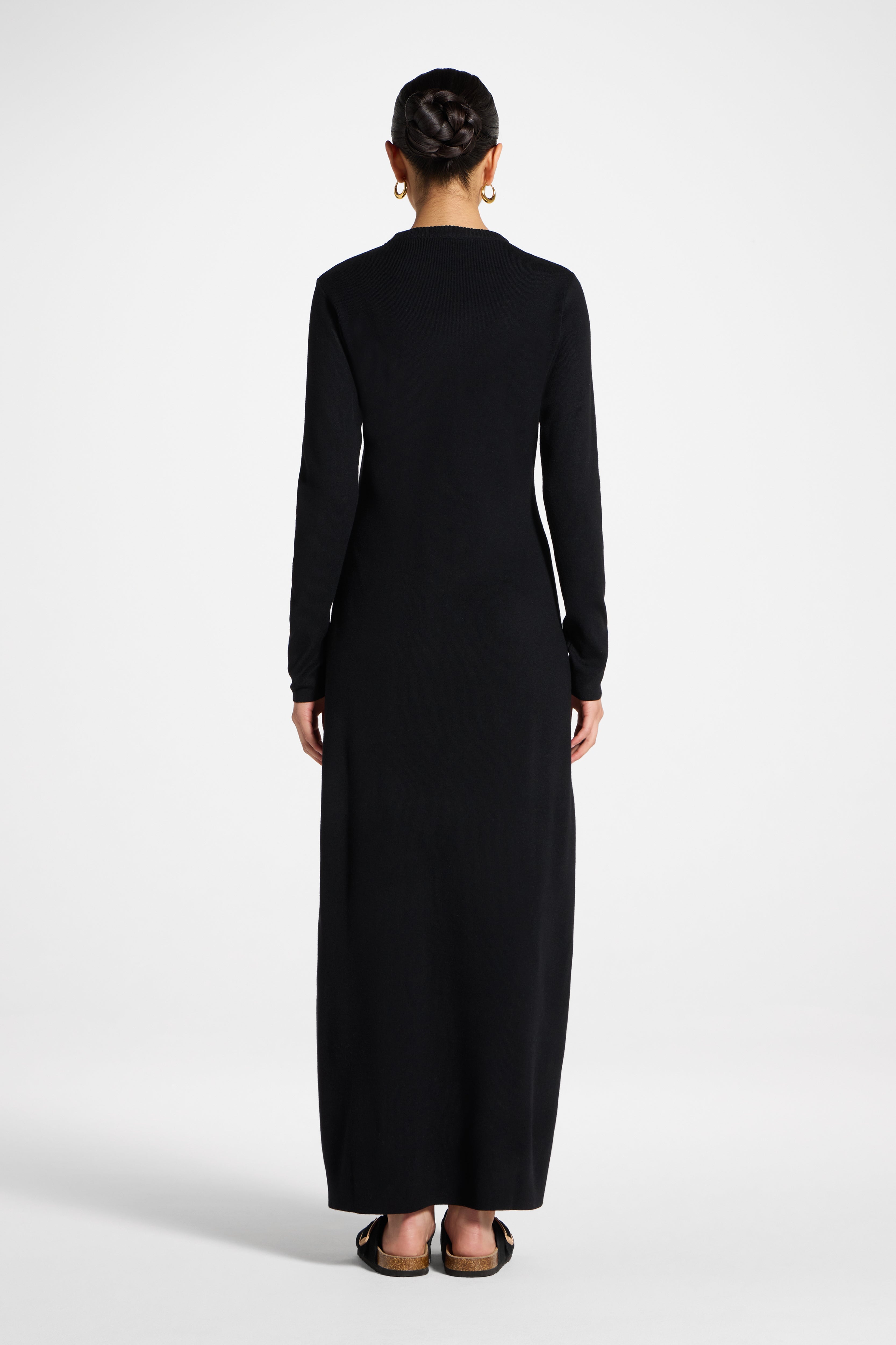 Basic Ribbed Knit Maxi Dress - Black Abayas Veiled 