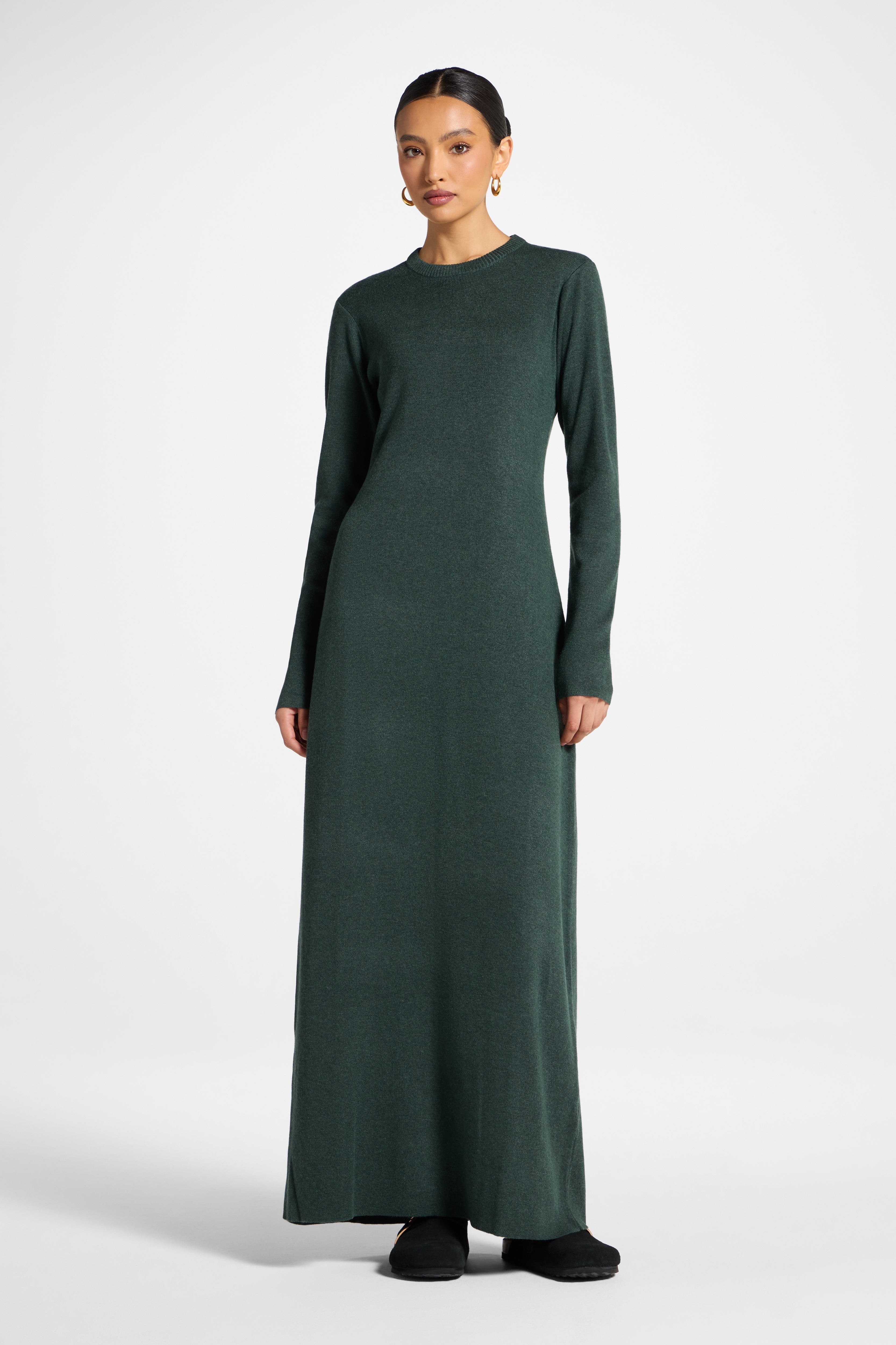 Basic Ribbed Knit Maxi Dress - Dark Forest Abayas Veiled 