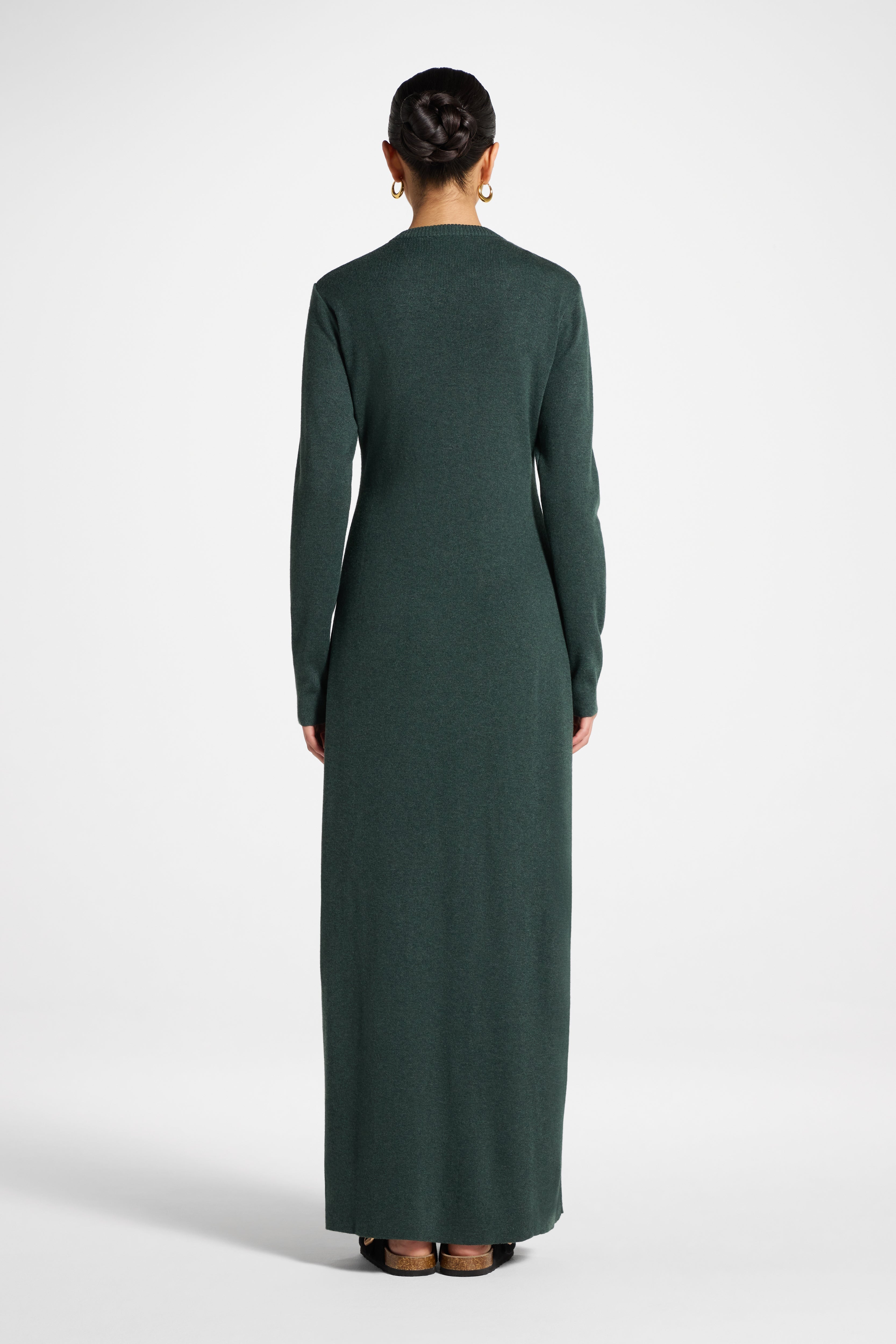 Basic Ribbed Knit Maxi Dress - Dark Forest Abayas Veiled 