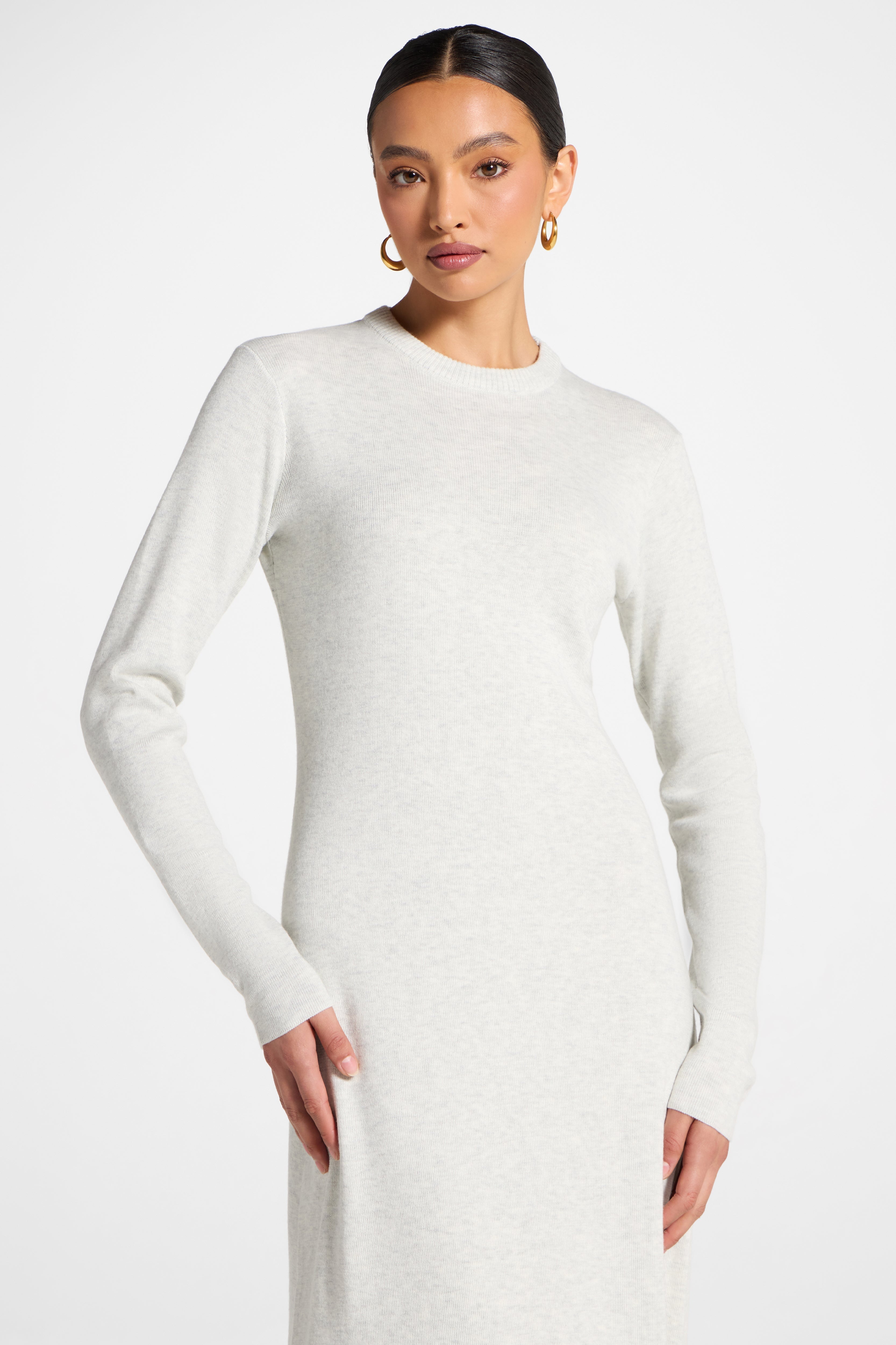Basic Ribbed Knit Maxi Dress - Heather Grey Abayas Veiled 