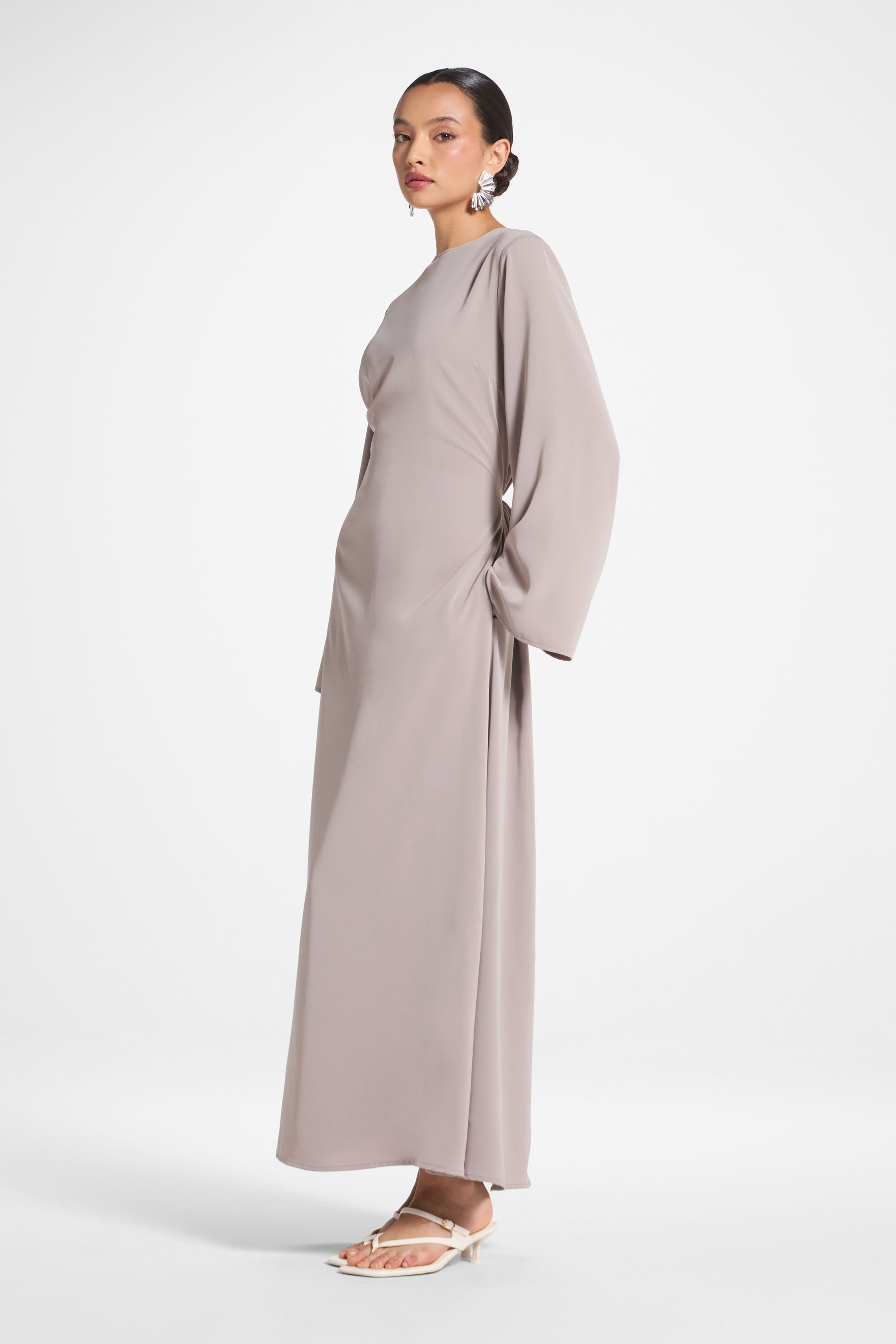 Basic Tie Back Maxi Dress - Grey Stone Abayas Veiled 
