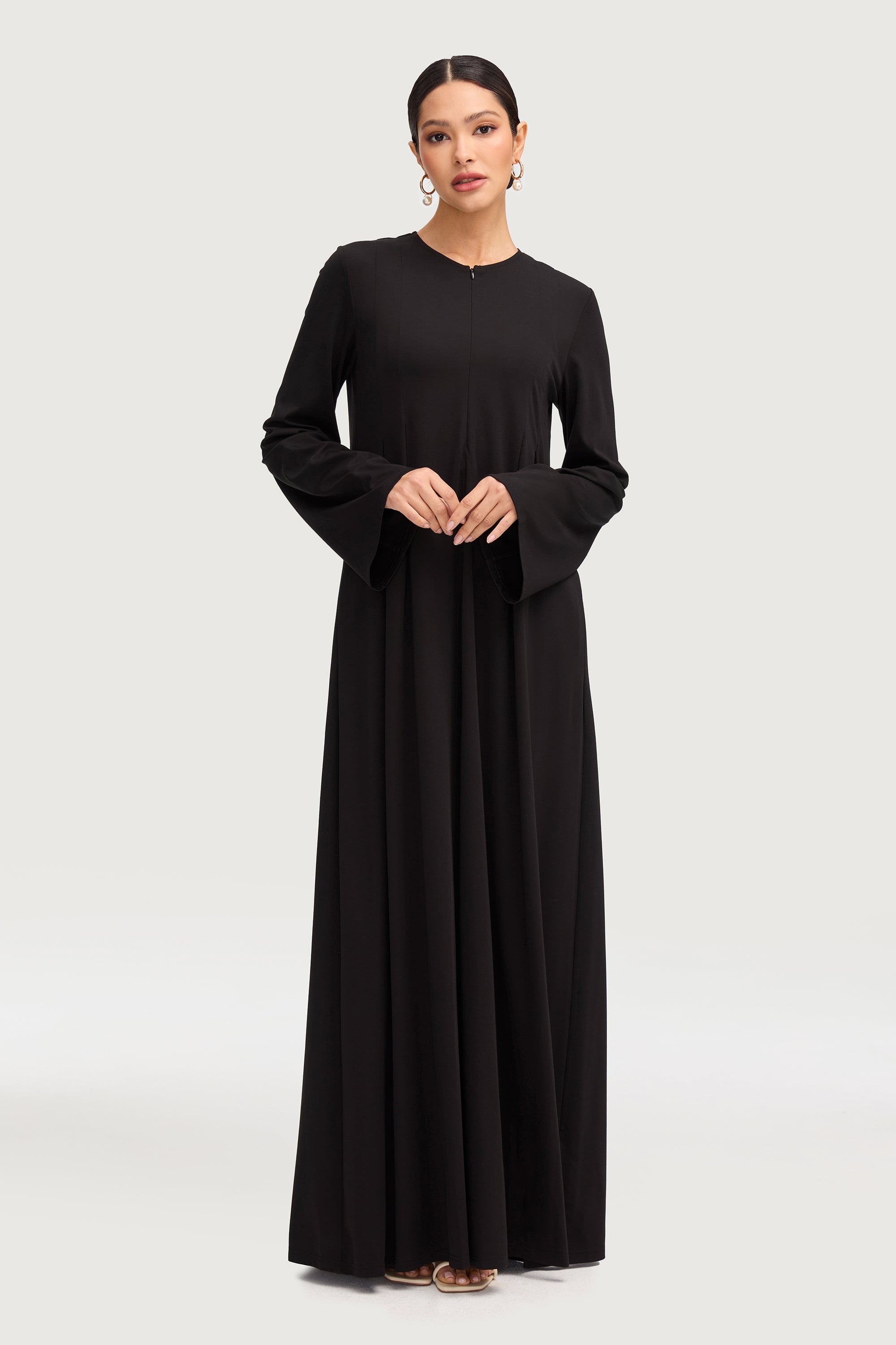 Basima Zip Front Abaya - Black Abayas Veiled 