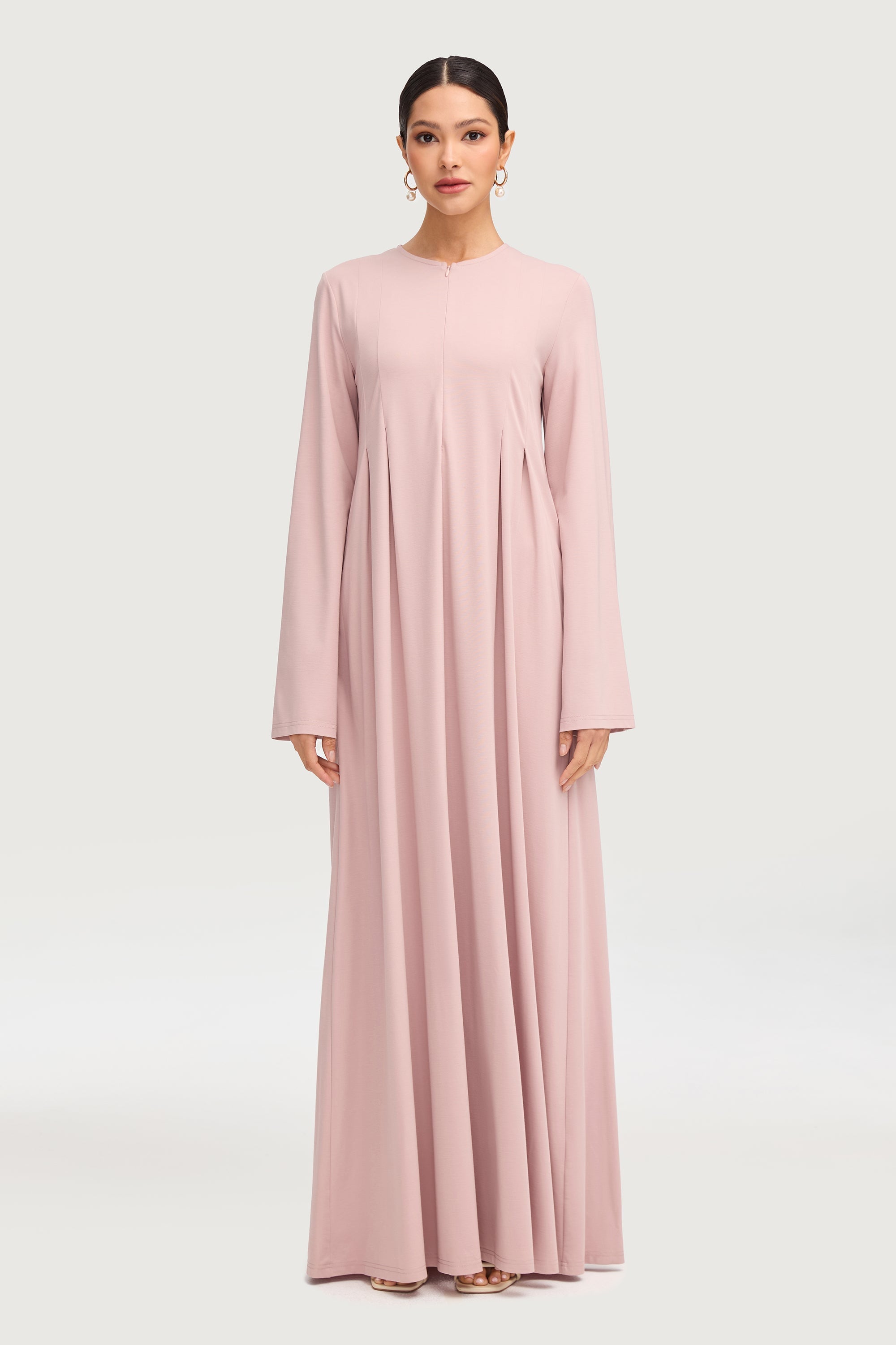 Basima Zip Front Abaya - Dusty Pink Abayas Veiled 