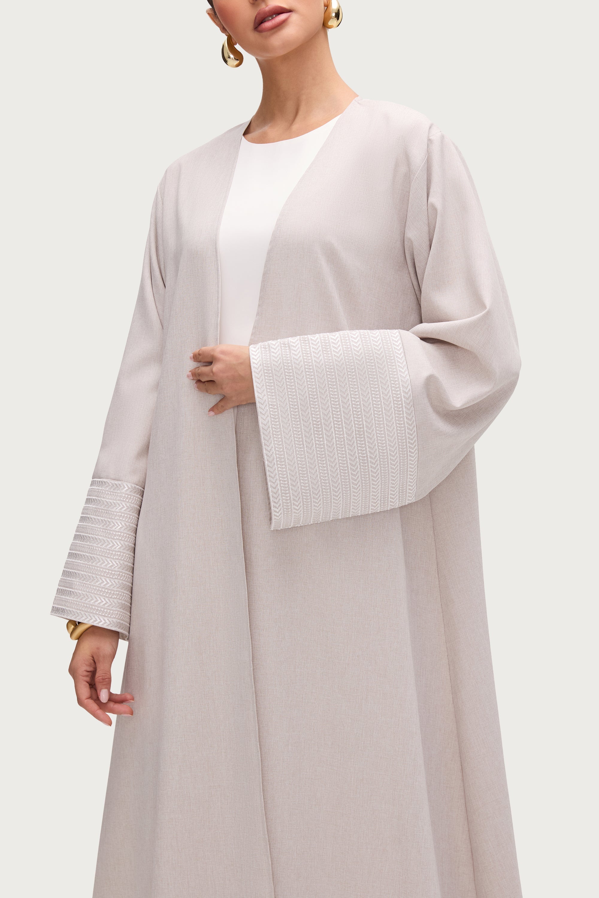 Basma Embroidered Open Abaya - Stone Abayas Veiled 