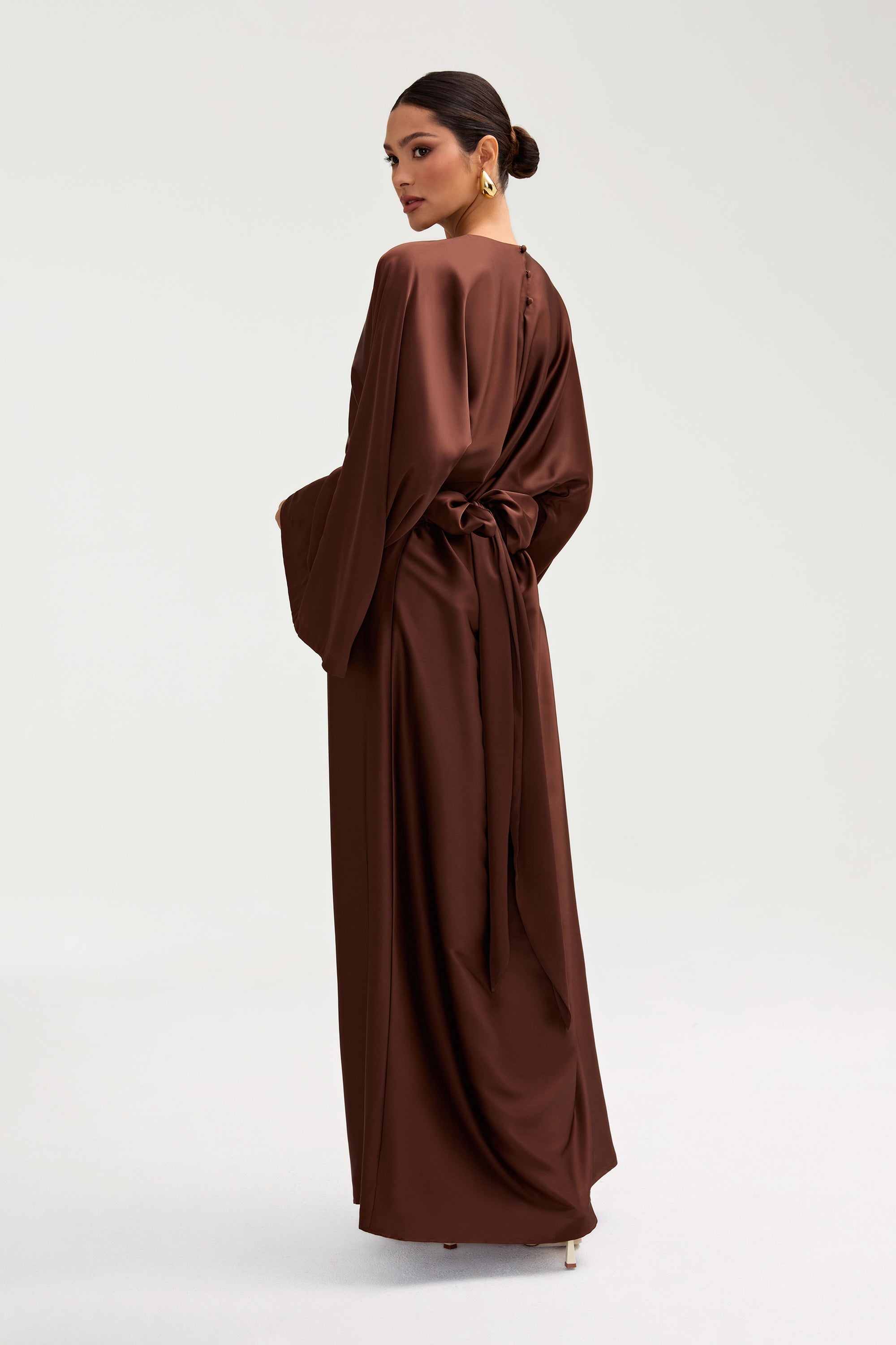 Batool Satin Maxi Dress - Chocolate Clothing Veiled 