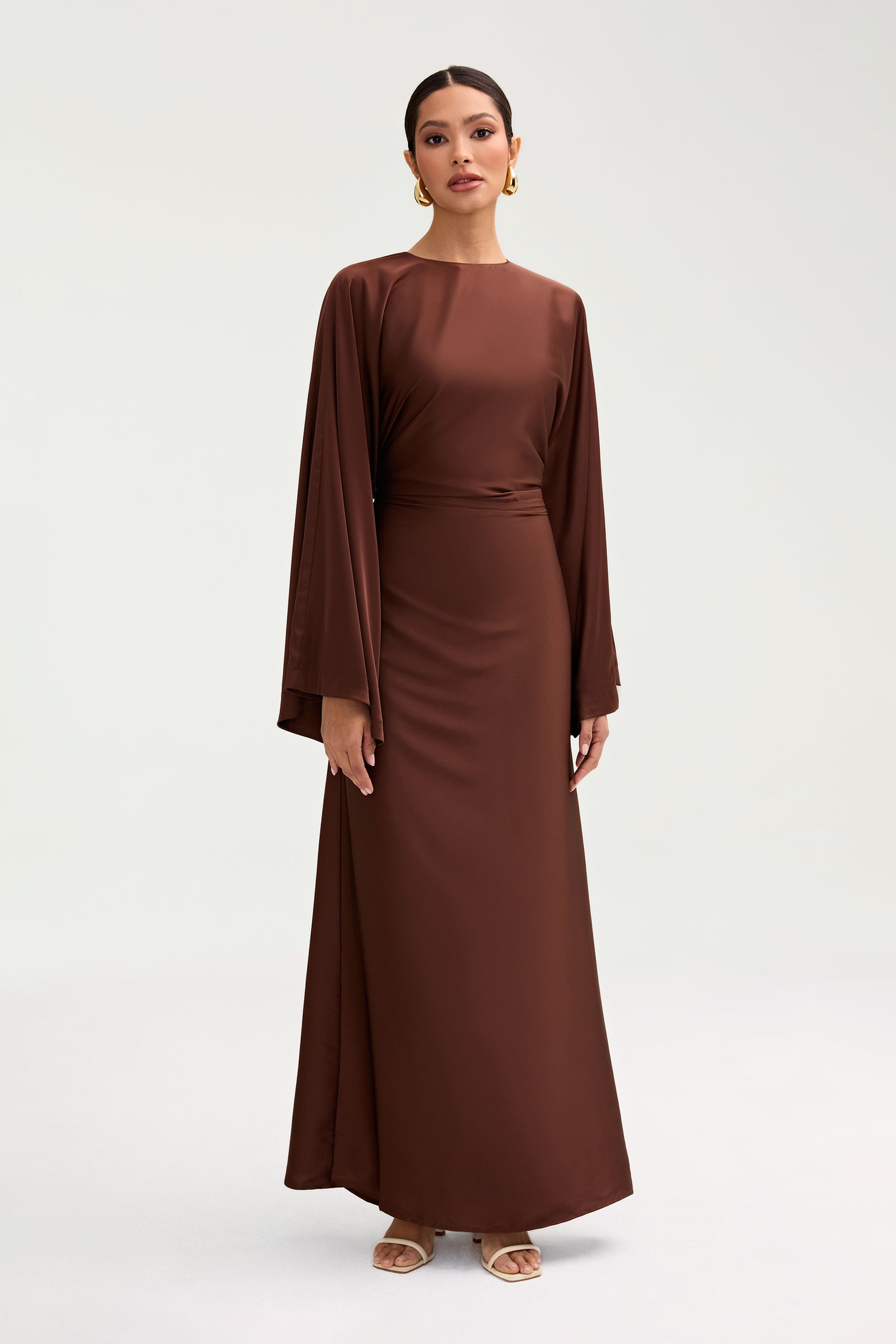 Batool Satin Maxi Dress - Chocolate