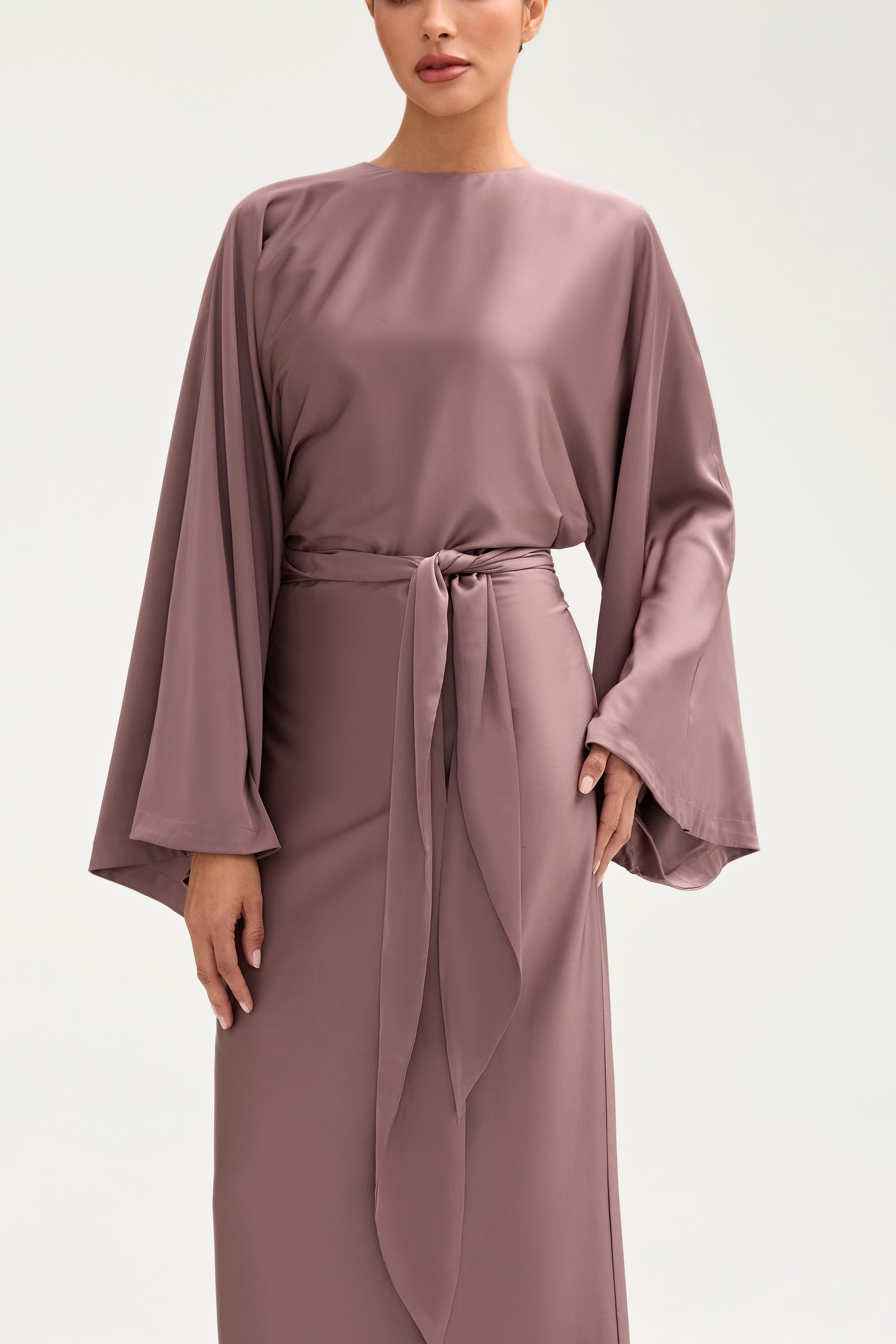 Batool Satin Maxi Dress - Deep Taupe Clothing Veiled 