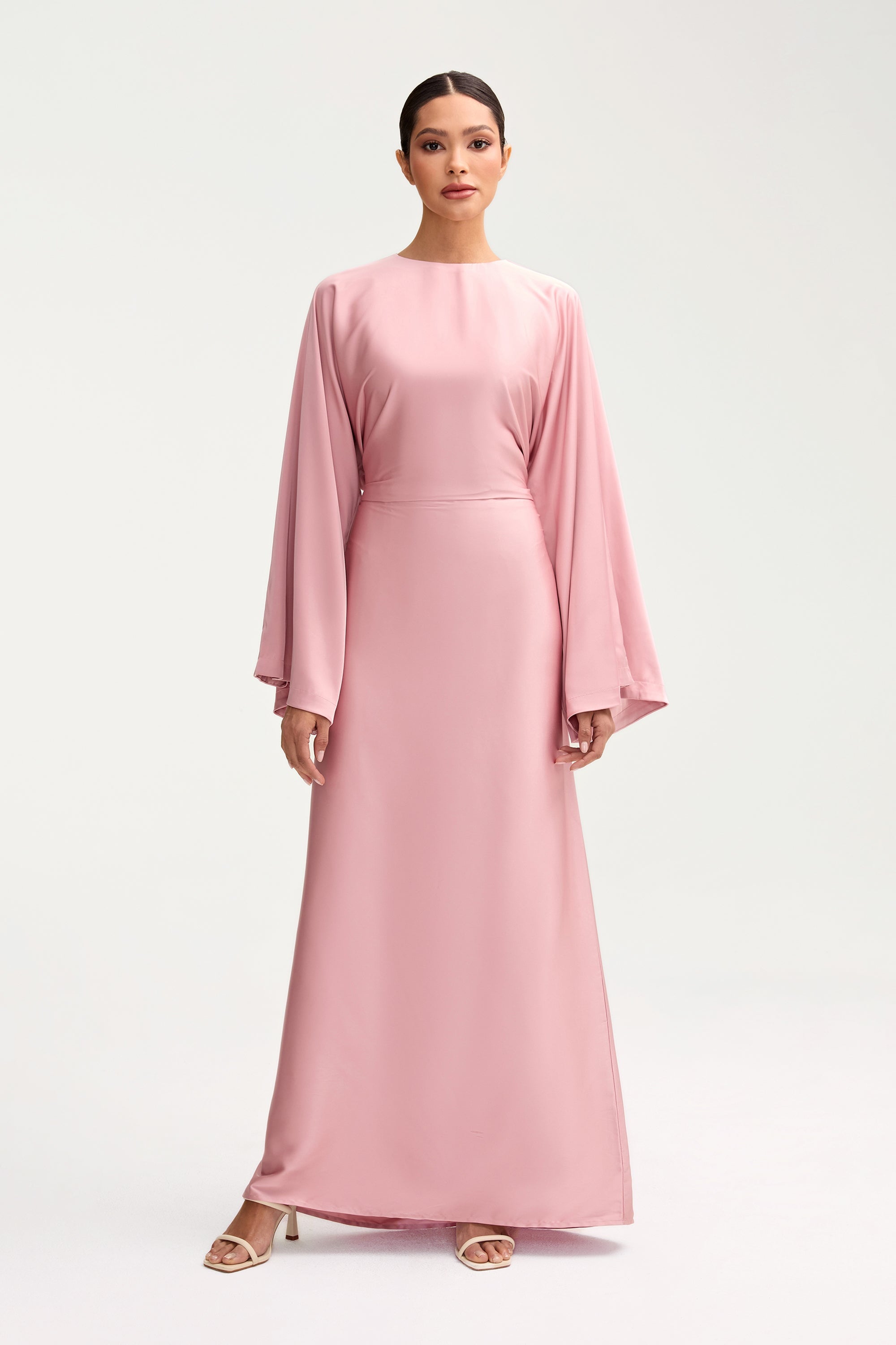 Batool Satin Maxi Dress - Pink Chai Clothing Veiled 