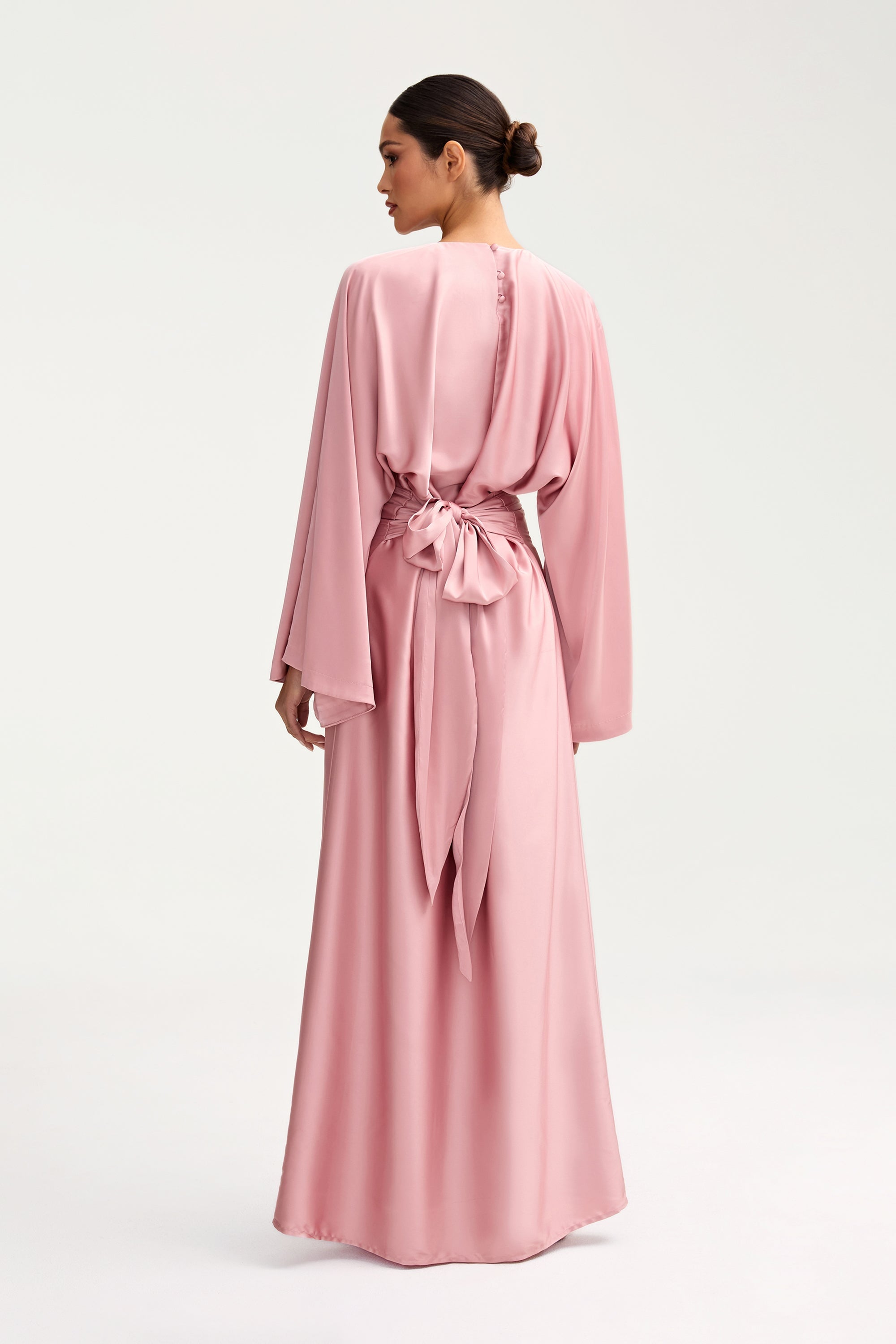 Batool Satin Maxi Dress - Pink Chai Clothing Veiled 
