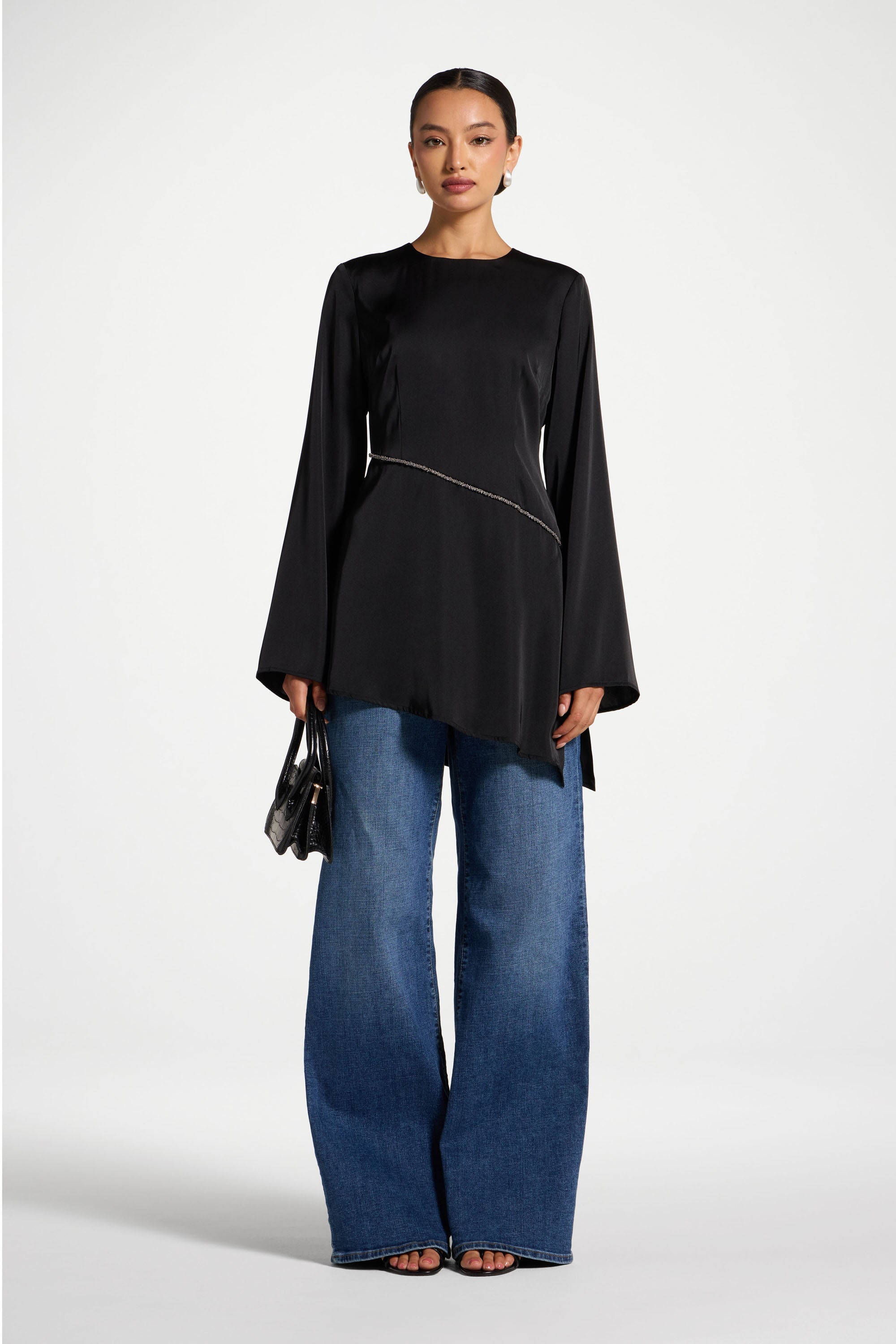 Beaded Trim Top Abayas Veiled 