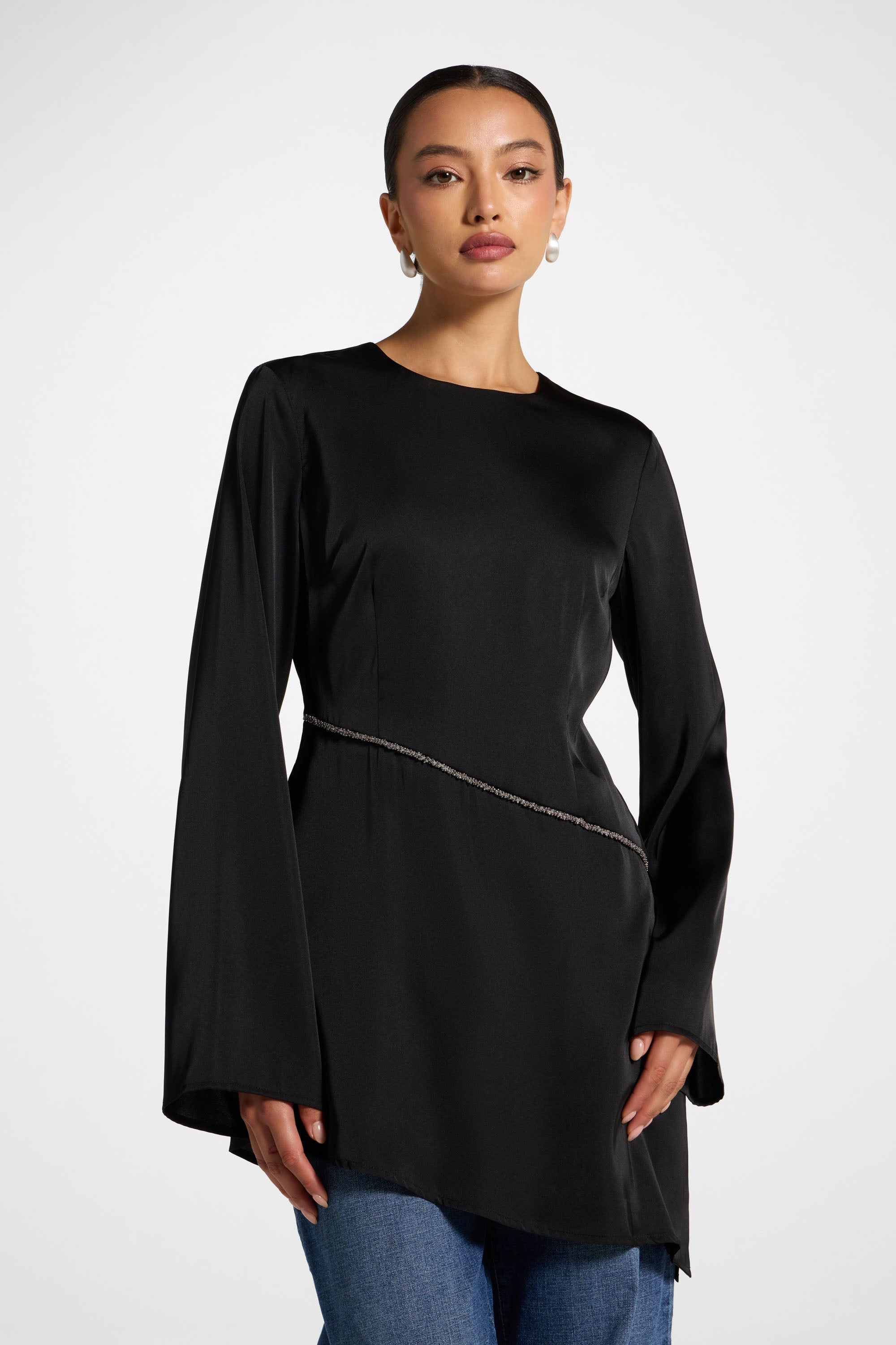 Beaded Trim Top Abayas Veiled 