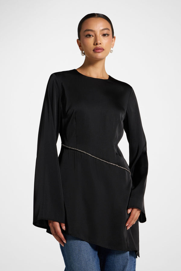 Beaded Trim Top Abayas Veiled 