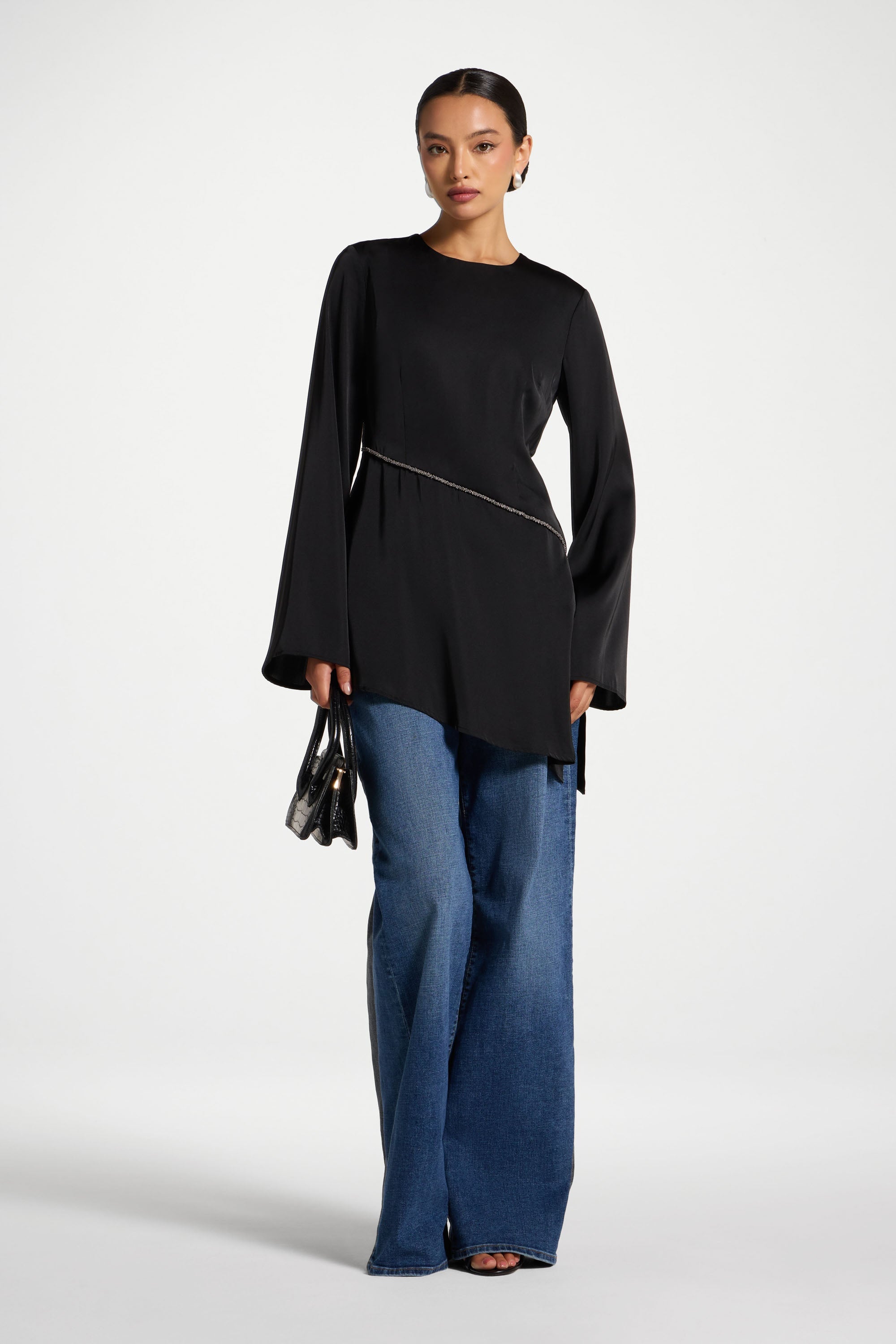 Beaded Trim Top Abayas Veiled 