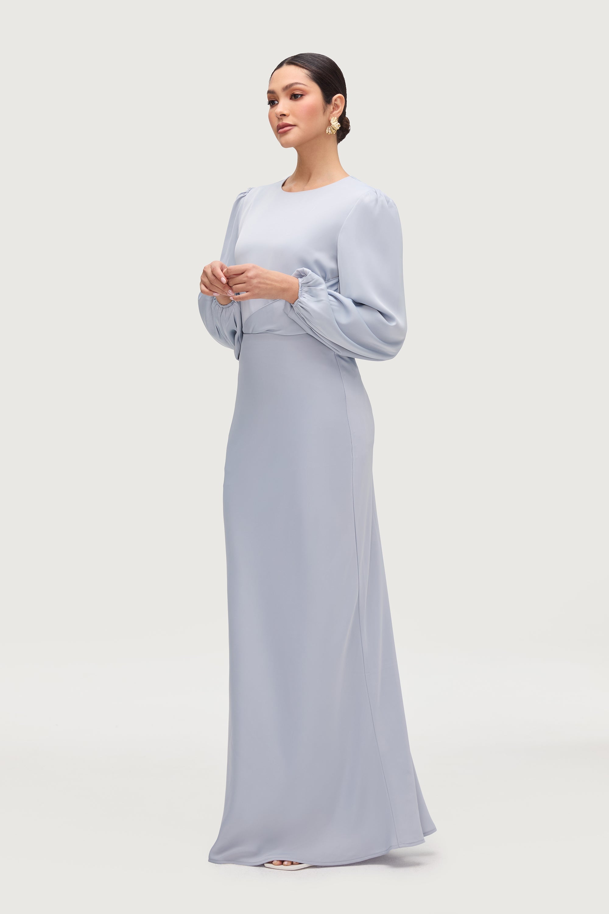 Bella Satin Maxi Skirt - Powder Blue Bottoms Veiled Collection 