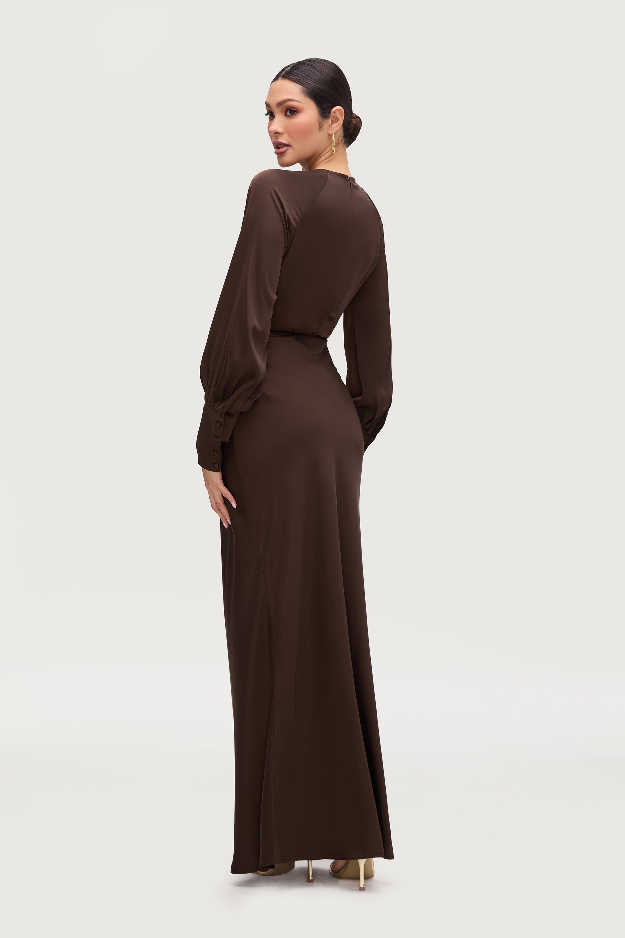 Bella Satin Maxi Skirt - Qahwah Bottoms Veiled Collection 