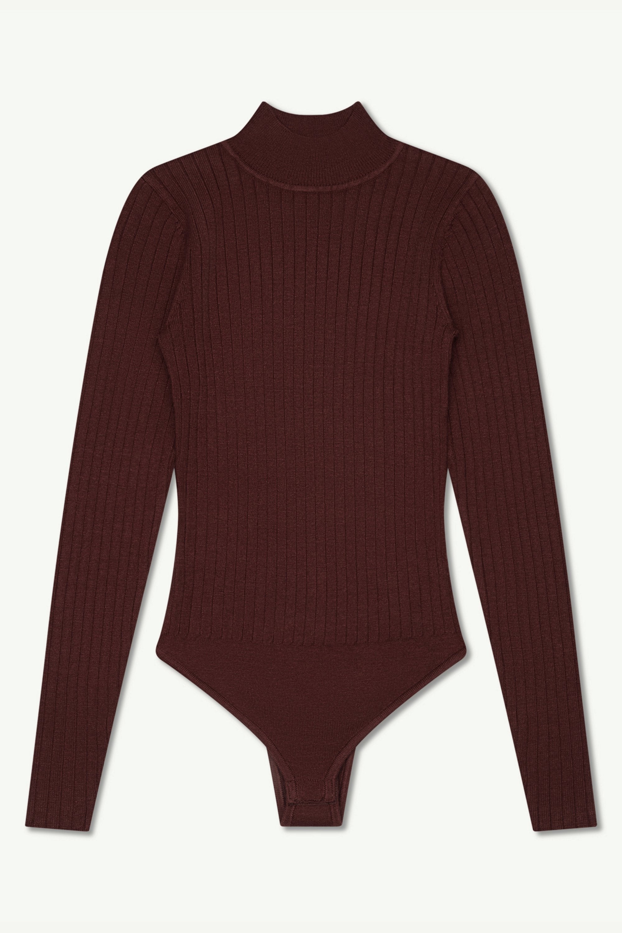 Blair Wide Rib Knit Bodysuit - Dark Brown Clothing Veiled 