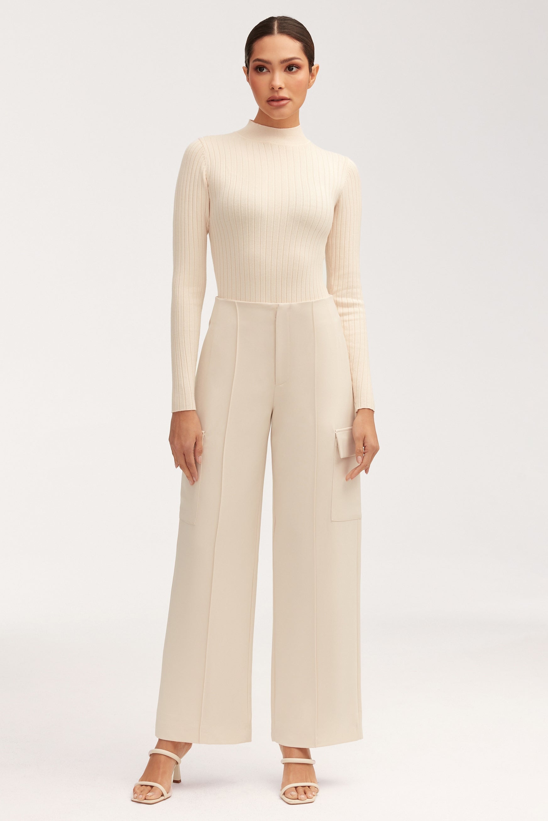 Express High Waisted Ribbed Cozy Knit Pull On Wide Leg Palazzo