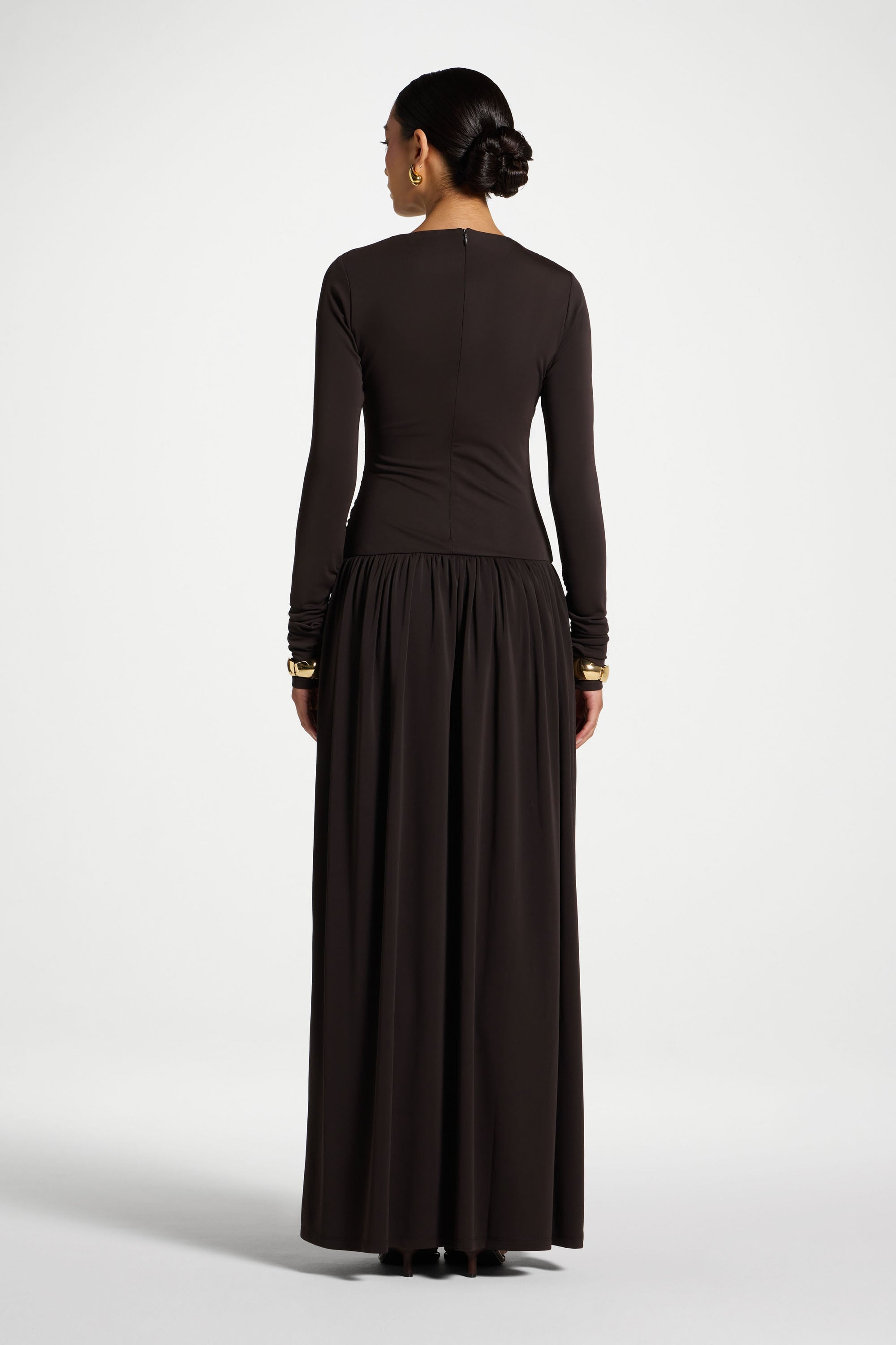 Boat Neck Rouched Maxi Dress - Chocolate Torte Abayas Veiled 