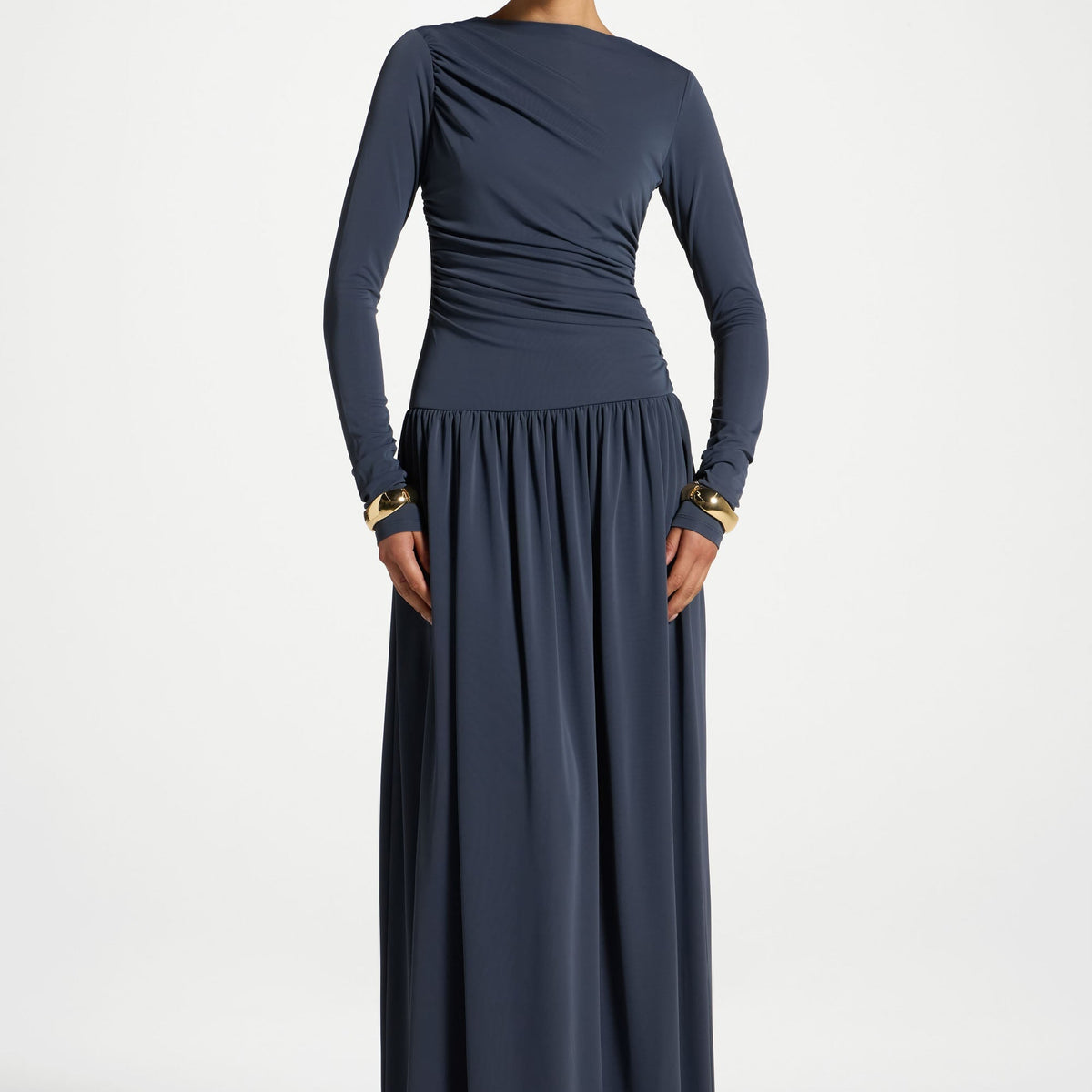 Boat Neck Rouched Maxi Dress - Dusk M / 54"