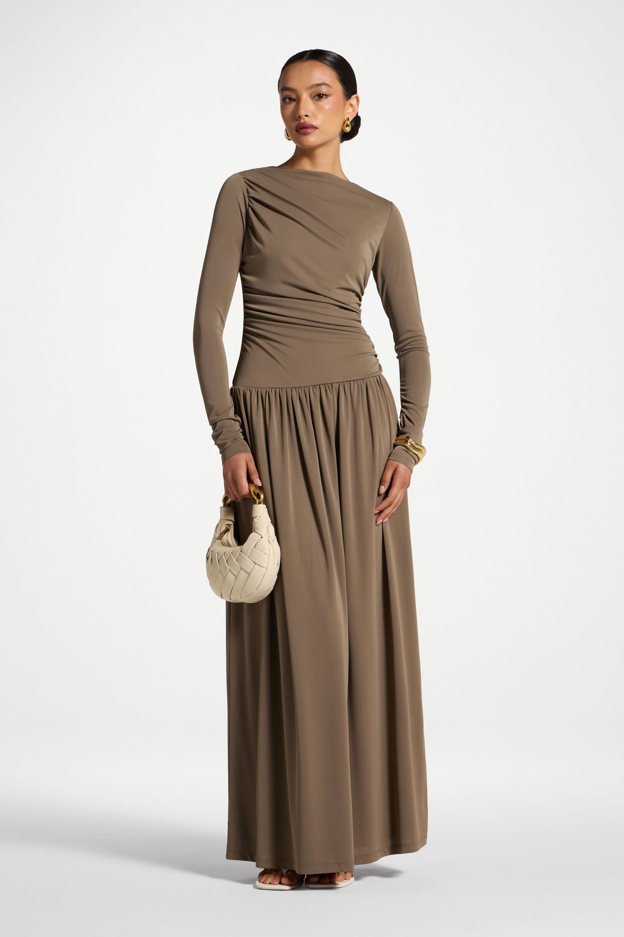 Boat Neck Rouched Maxi Dress - Vetiver Abayas Veiled 