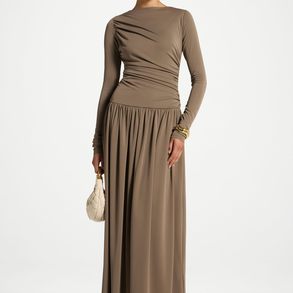 Boat Neck Rouched Maxi Dress Boat Neck Rouched Maxi Dress