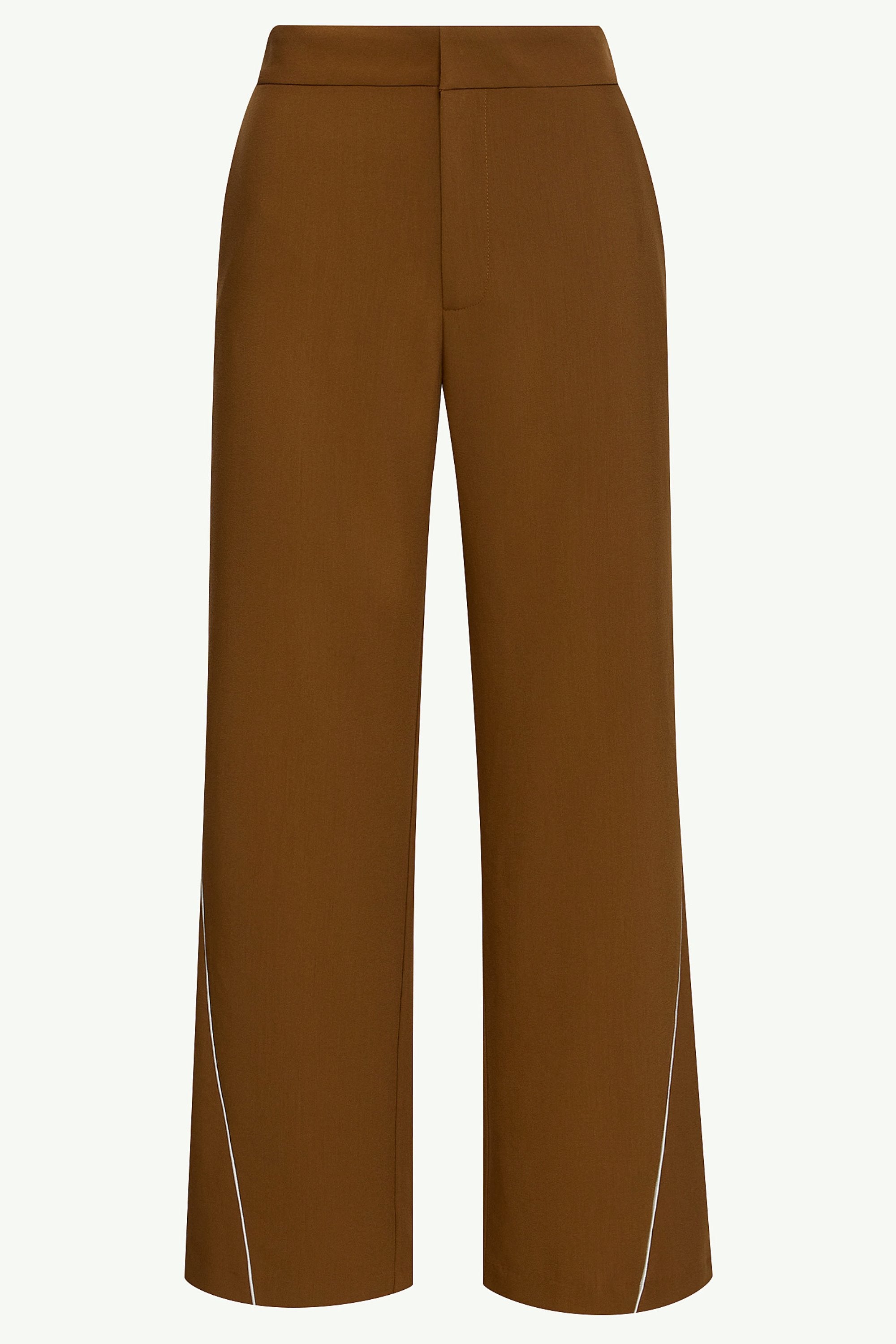 Brown Wide Leg Piping Detail Pants Clothing Veiled 