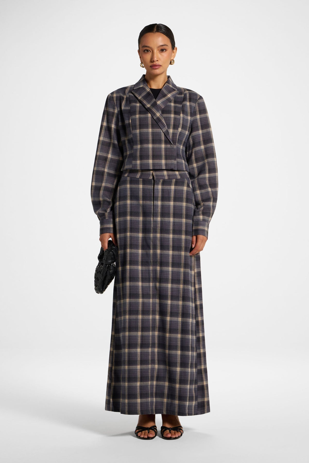 Brushed Plaid Cropped Jacket - Midnight Storm Jacket Veiled 