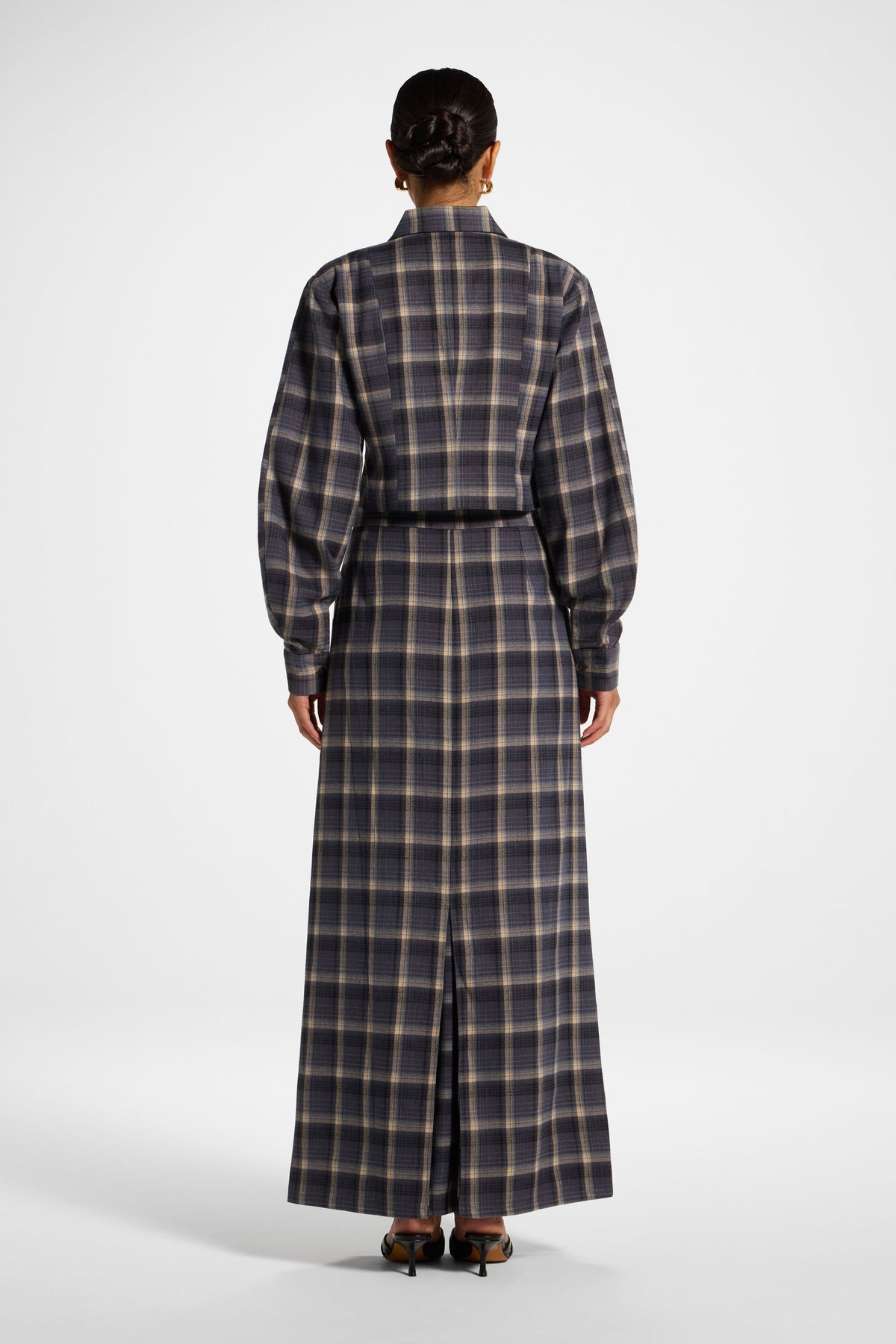 Brushed Plaid Cropped Jacket - Midnight Storm Jacket Veiled 