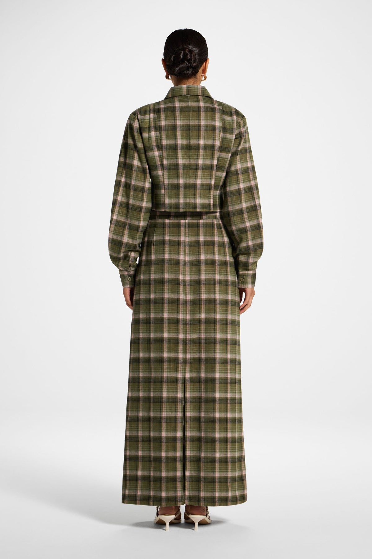 Brushed Plaid Cropped Jacket - Olive Rose Jacket Veiled 