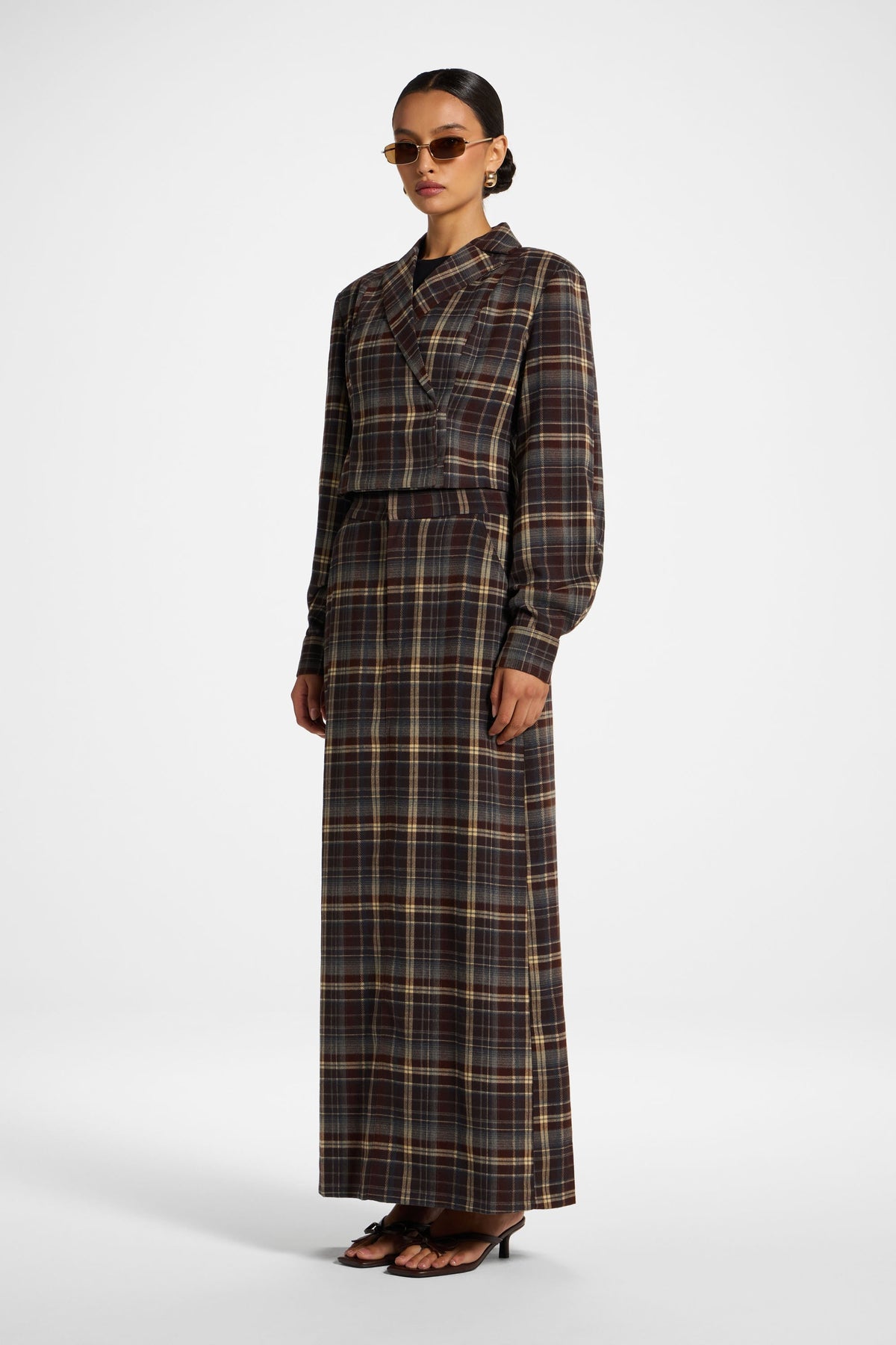 Brushed Plaid Maxi Skirt - Midnight Espresso Skirt Veiled 