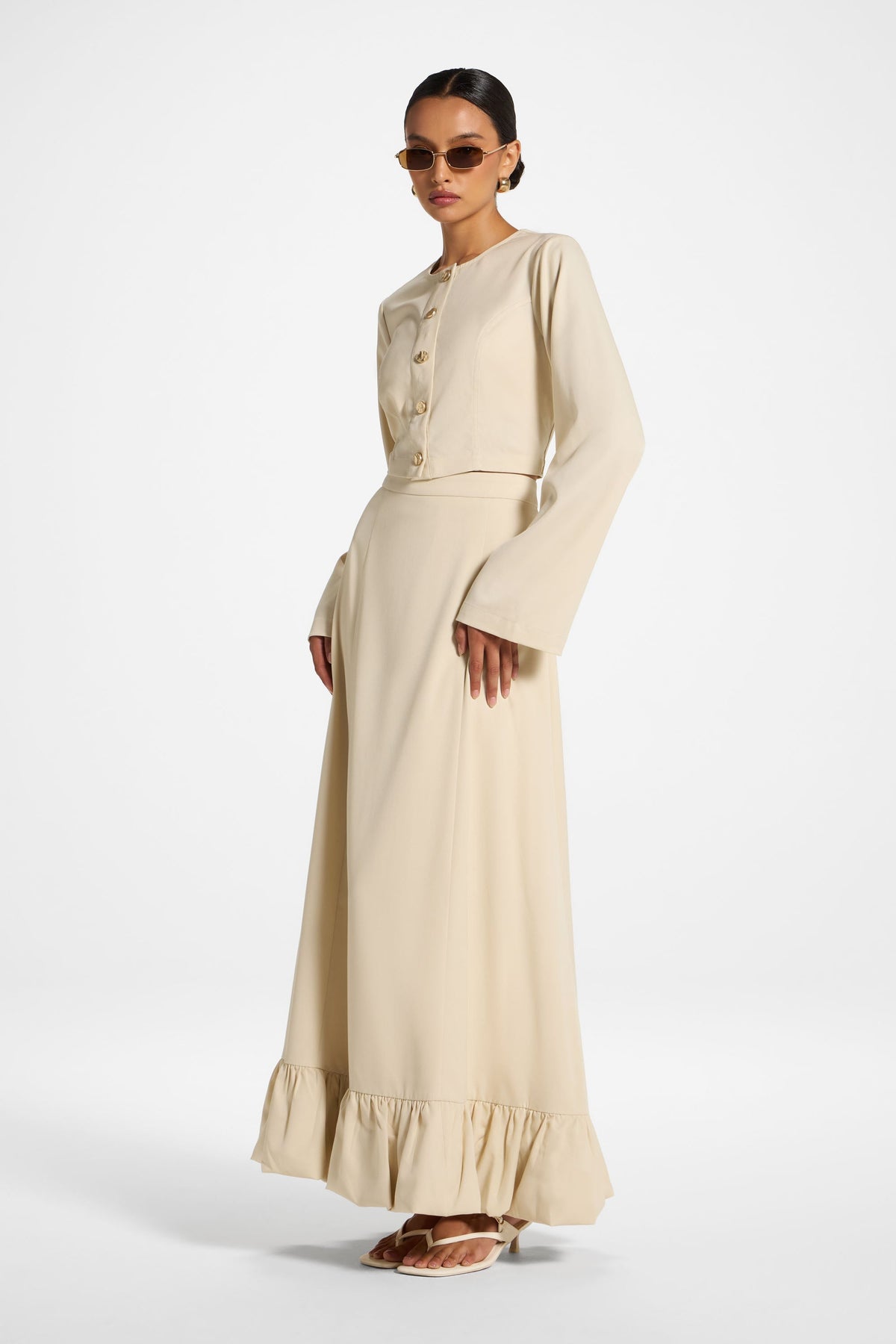 Bubble Hem Skirt - Beige Skirt Veiled 