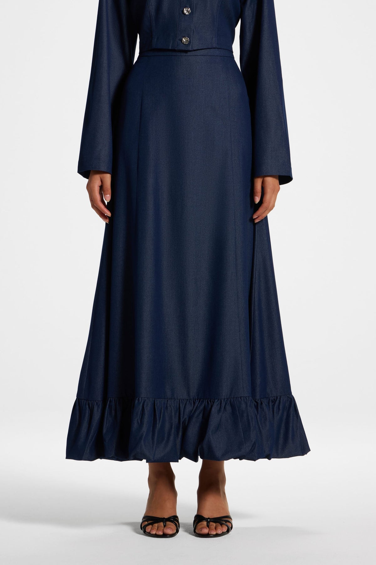 Bubble Hem Skirt - Dark Wash Denim Skirt Veiled 