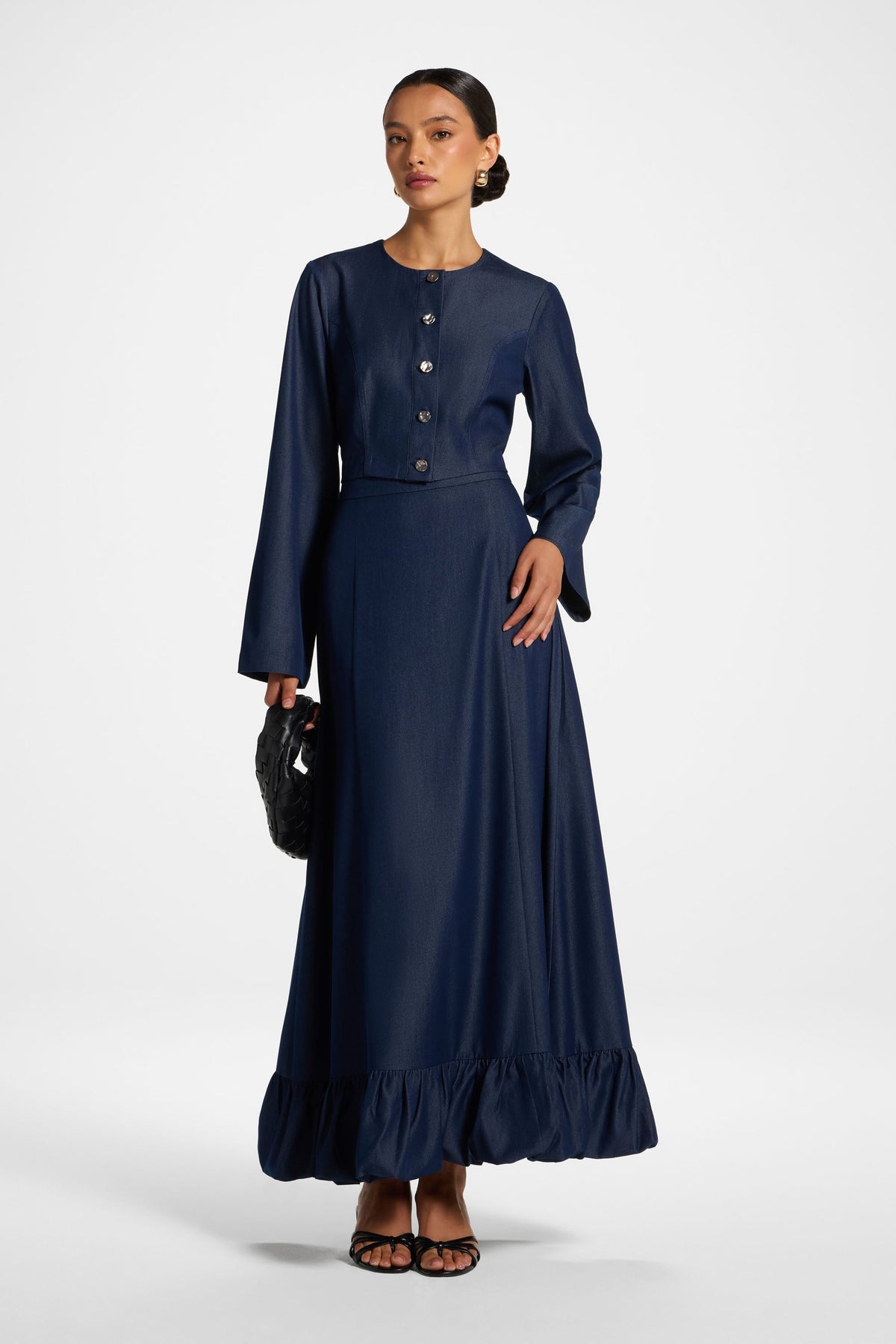 Bubble Hem Skirt - Dark Wash Denim Skirt Veiled 