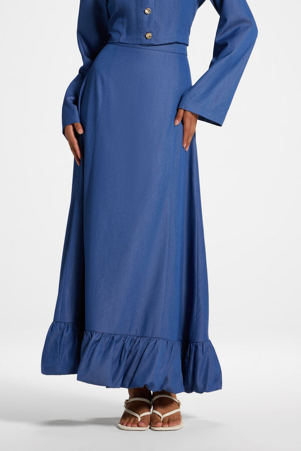 Bubble Hem Skirt - Mid Wash Denim Skirt Veiled 