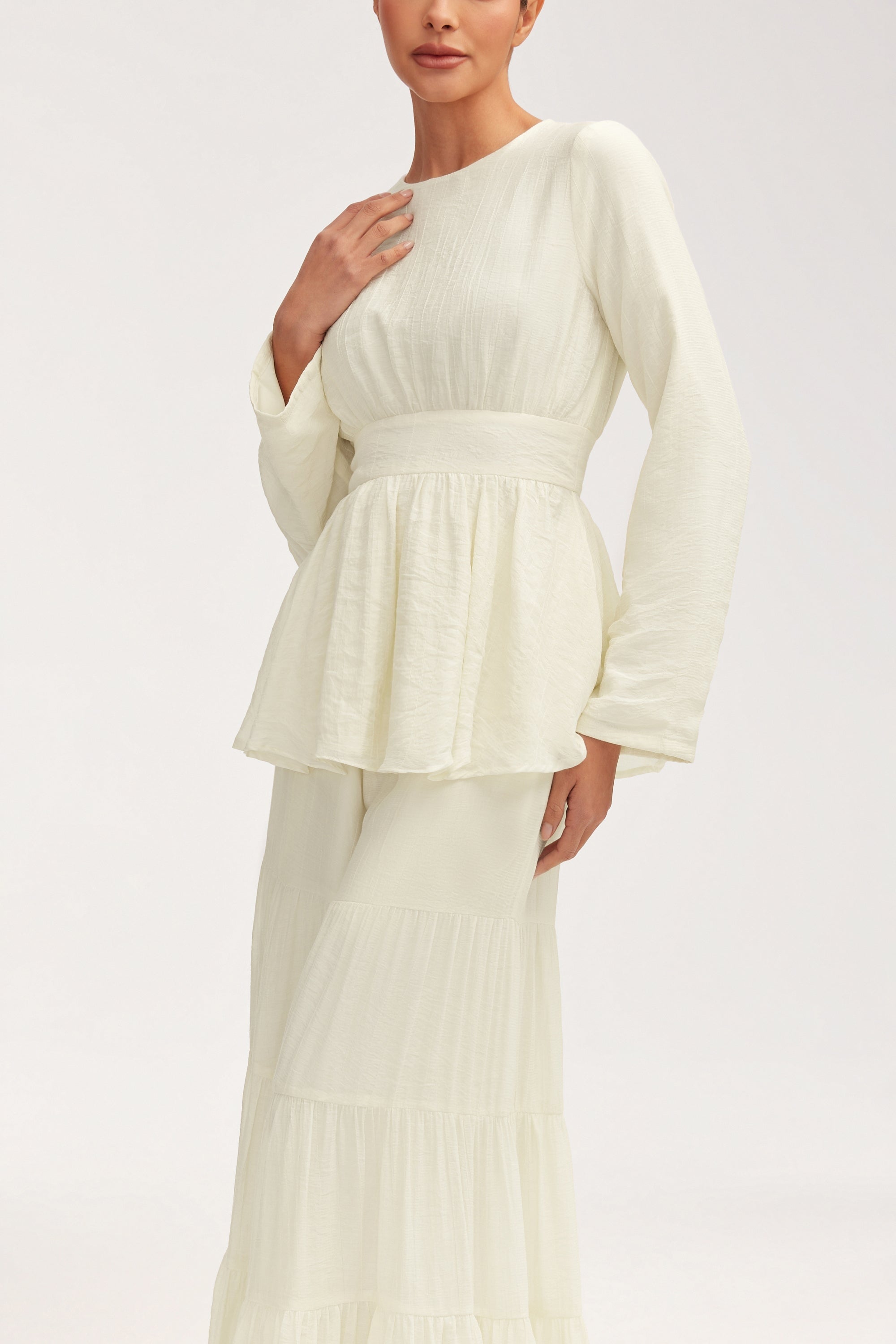 Bushra Flare Sleeve Top - Off White Clothing Veiled 
