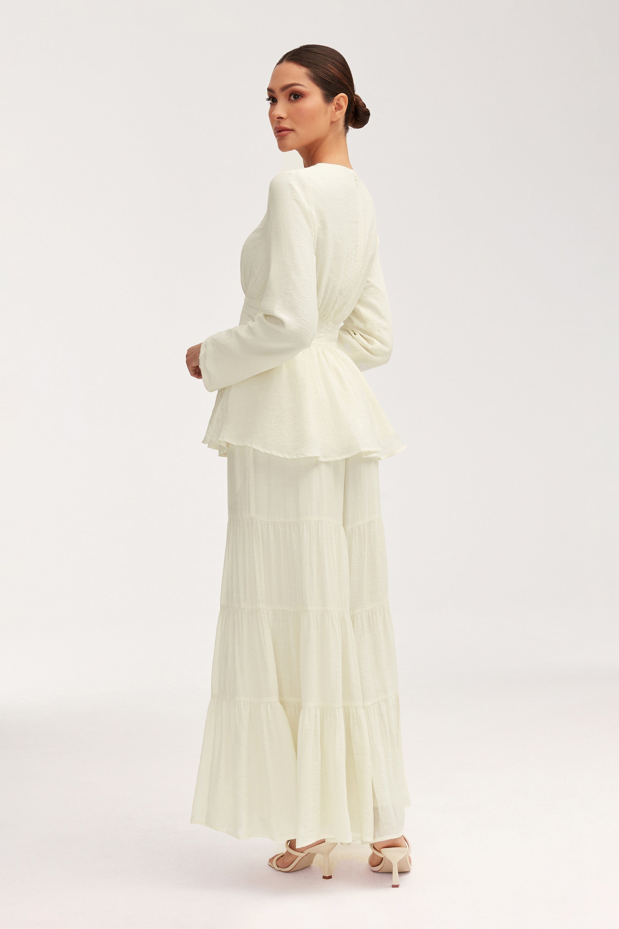 Bushra Palazzo Wide Leg Pants - Off White Clothing Veiled 